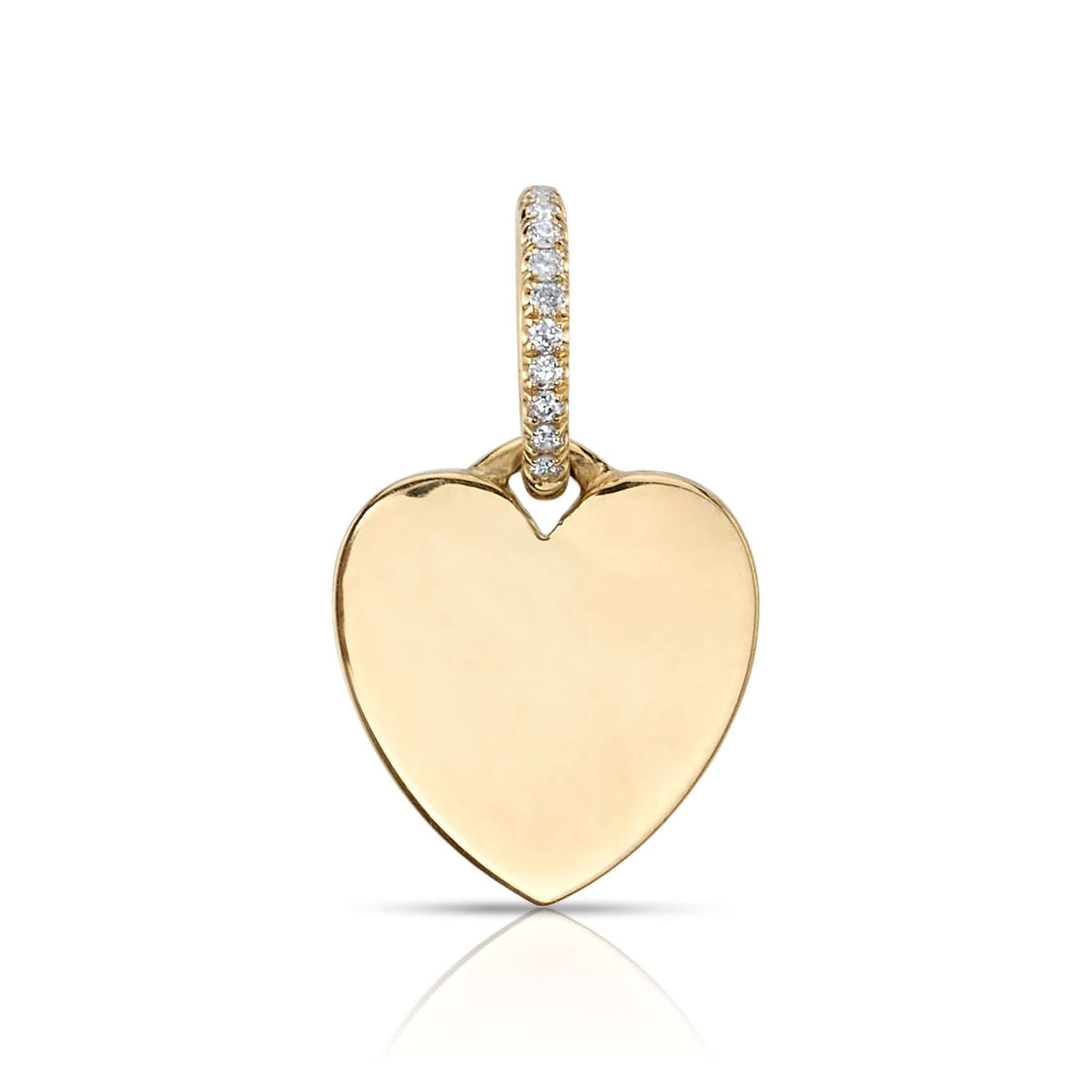 SINGLE STONE ELLIS PENDANT featuring 0.05ctw G-H/VS old European cut diamonds set in a handcrafted 18K yellow gold heart shaped charm. Charm measures 12mm x 14.7mm. Price does not include chain. Please inquire for additional customization.