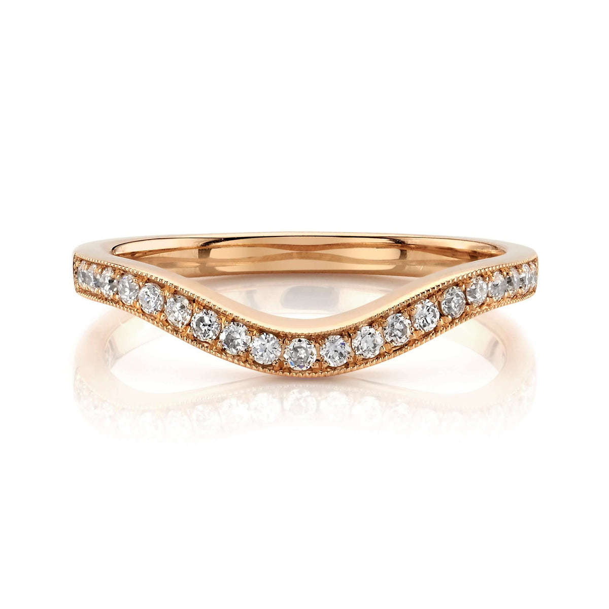 SINGLE STONE GRACE WITH DIAMONDS BAND | 2mm handcrafted curved band with approximately 0.30ctw G-H/VS old European cut diamonds. Please inquire for additional customization.