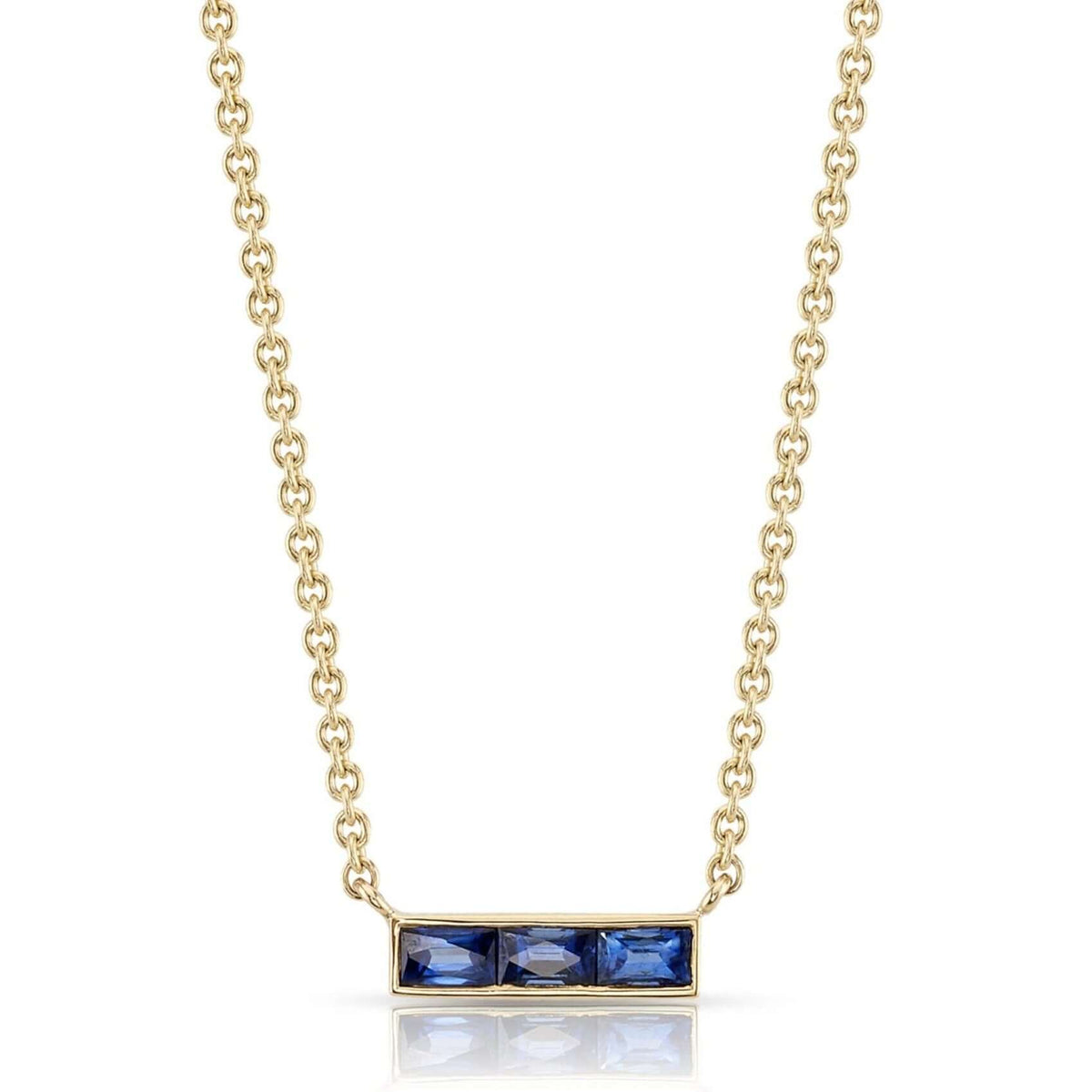 SINGLE STONE MONET NECKLACE WITH GEMSTONES featuring Approximately 0.50ctw French cut rubies or sapphires set in a handcrafted bar pendant. Necklace measures 17".