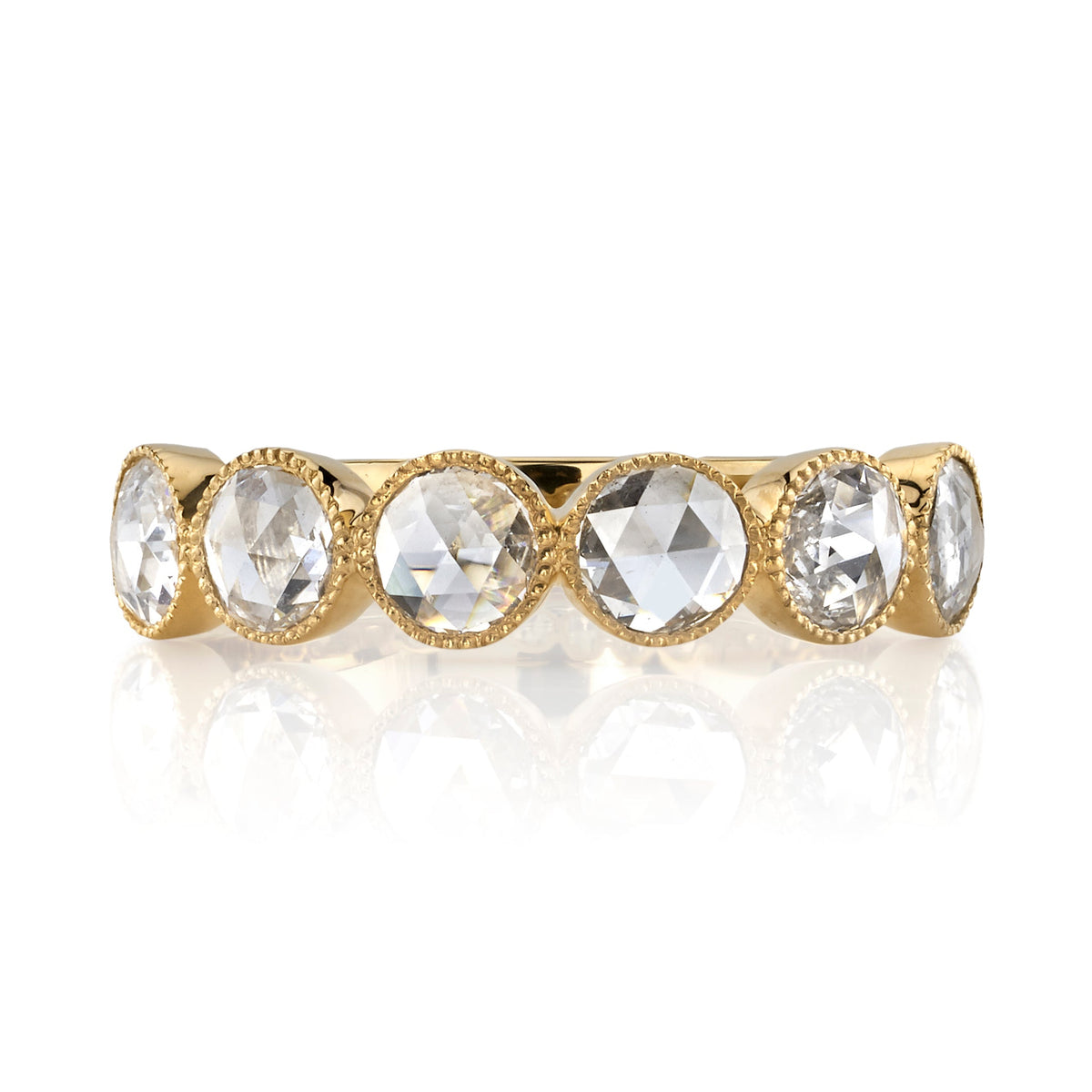 SINGLE STONE LARGE ROSE CUT GABBY HALF BAND BAND | Approximately 0.90ctw rose cut diamonds set in a handcrafted bezel set half-eternity band. Approximate band width 4.8mm. Please inquire for additional customization.