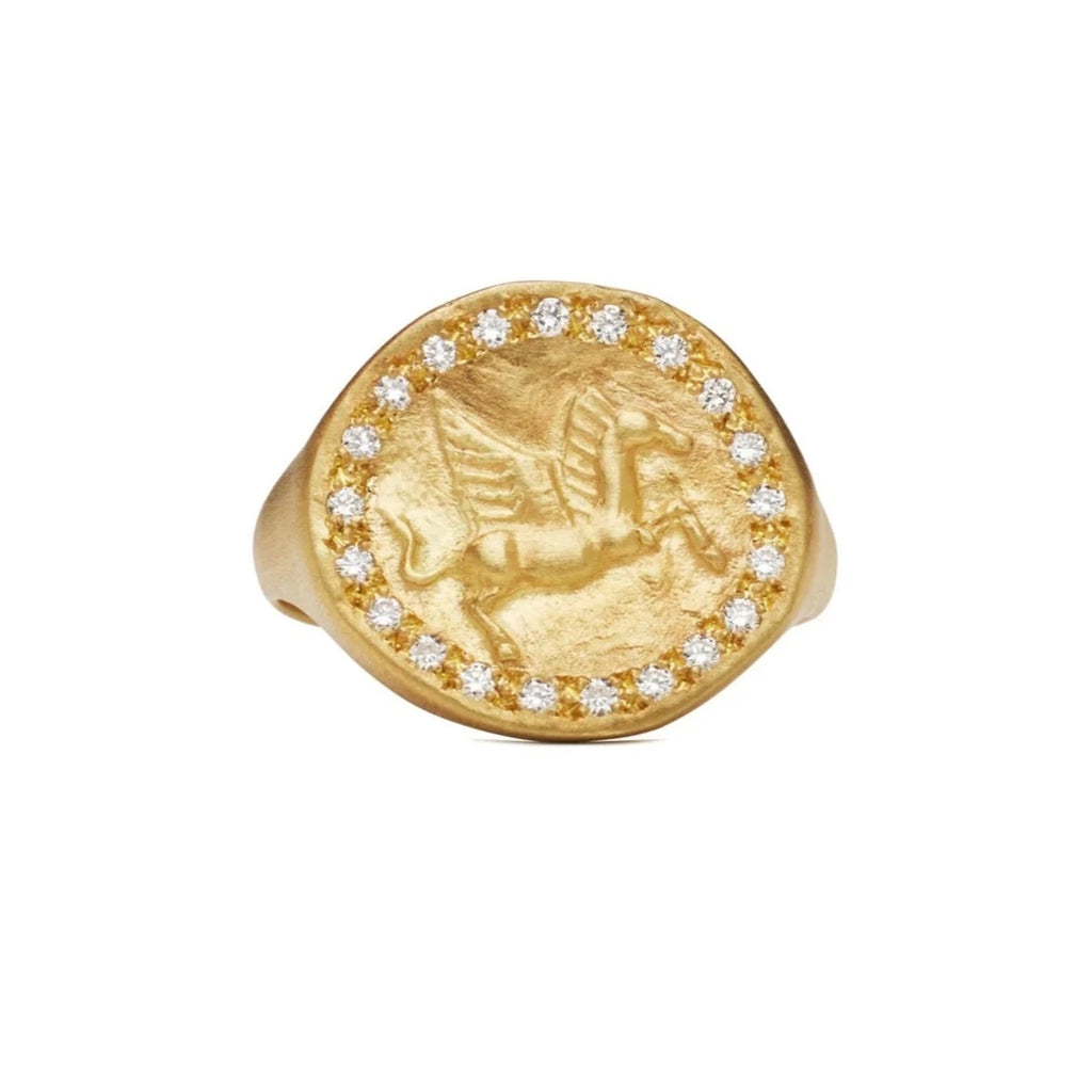 PEGASUS RING, 18k yellow gold 
0.20tw brilliant cit diamonds 
Size 7.5 
Made in Greece 
, RINGS, Christina Alexiou