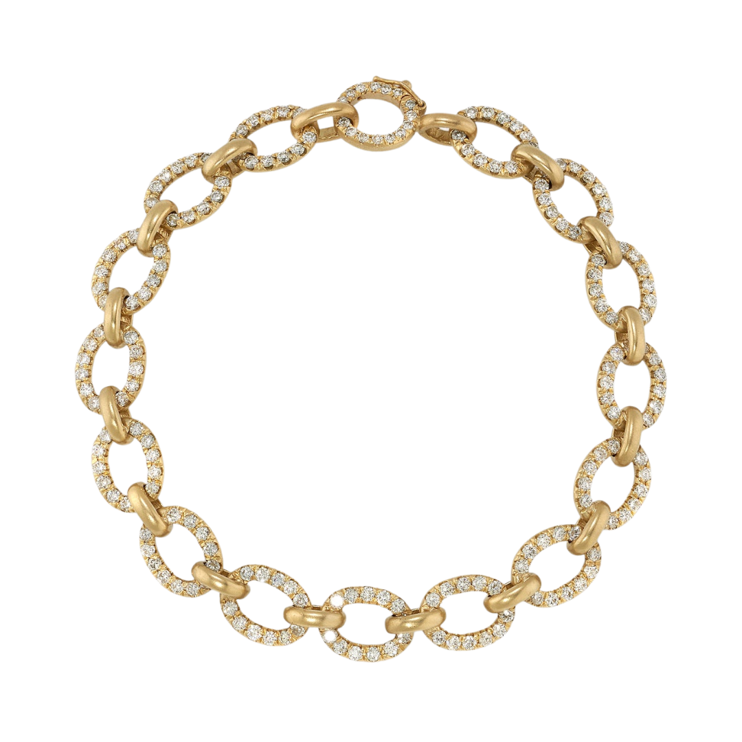 PAVE MEDIUM OVAL LINK BRACELETS, 18k yellow gold
2.77tw of round brilliant cut diamonds, G-H color, VS-SI clarity, BRACELETS, Irene Neuwirth