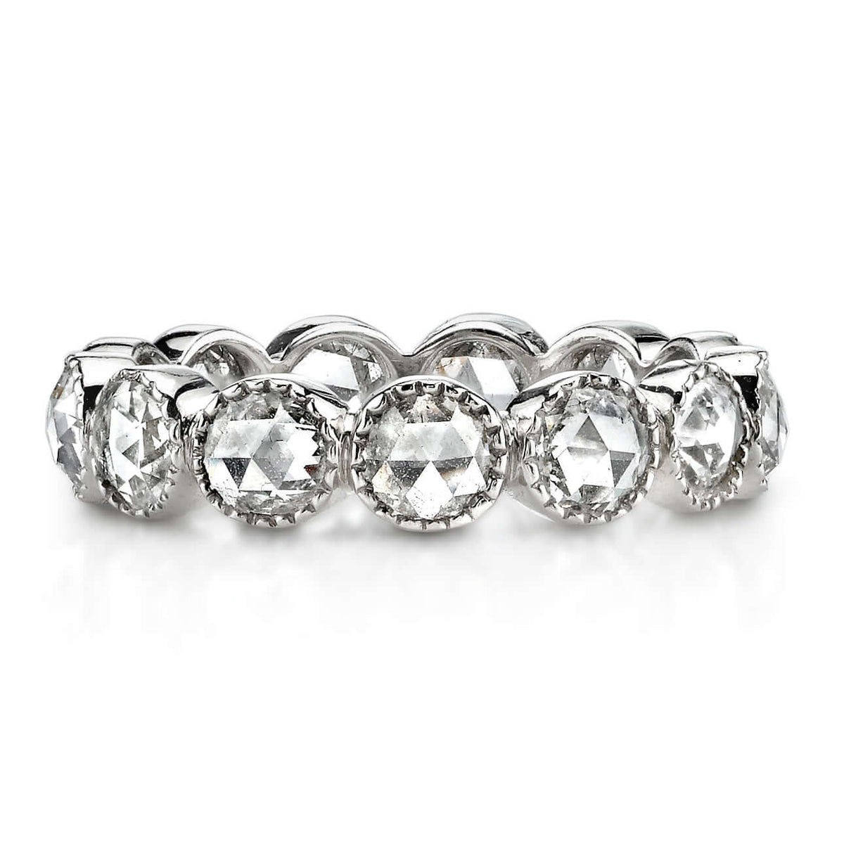 SINGLE STONE LARGE ROSE CUT GABBY BAND | Approximately 2.00ctw G-H/VS-SI Rose cut diamonds bezel set in a handcrafted eternity band. Approximate band width 4.8mm. Please inquire for additional customization.