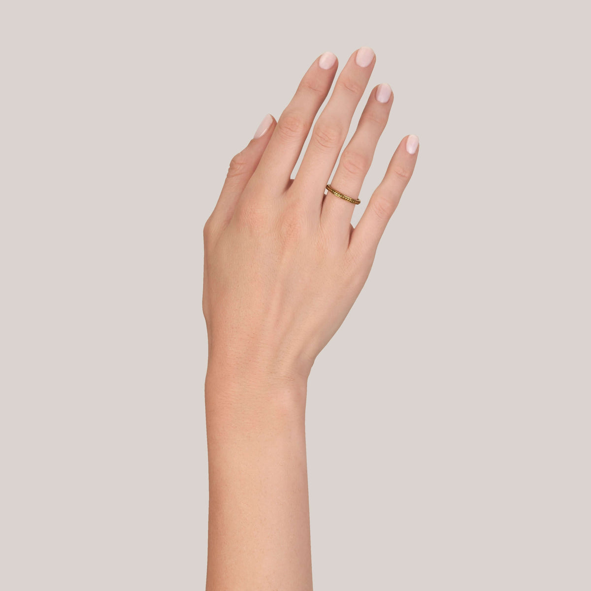 SINGLE STONE BARDOT BAND | Handcrafted oxidized 18K gold square beaded band. Approximate band width 2.2mm. Please inquire for additional customization.