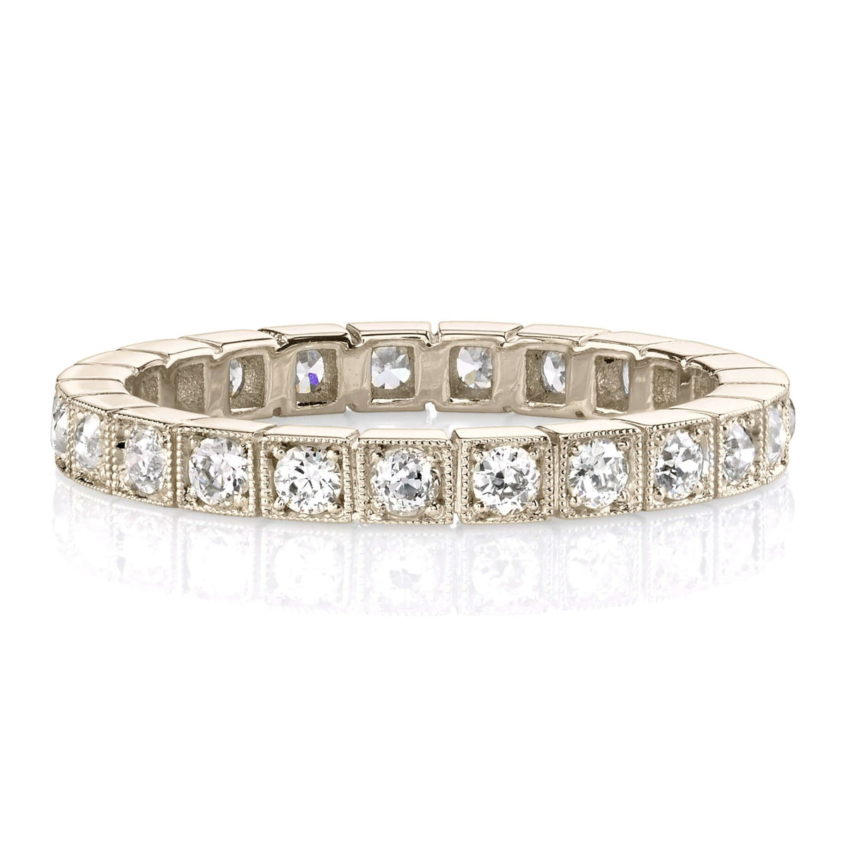 SINGLE STONE BECCA BAND | Approximately 0.75ctw G-H/VS old European cut diamonds set in a handcrafted square sectional eternity band. Approximate band width 2.5mm. Please inquire for additional customization.