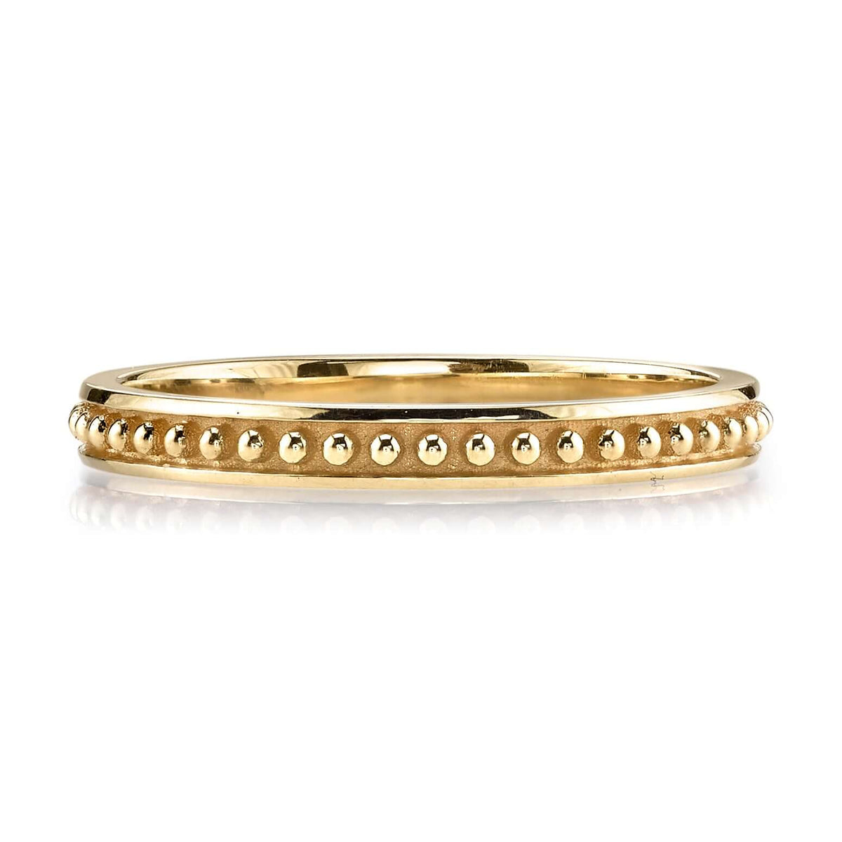 SINGLE STONE BRINLY BAND | Handcrafted 18K gold beaded band. Approximate band width 2.2mm. Please inquire for additional customization.