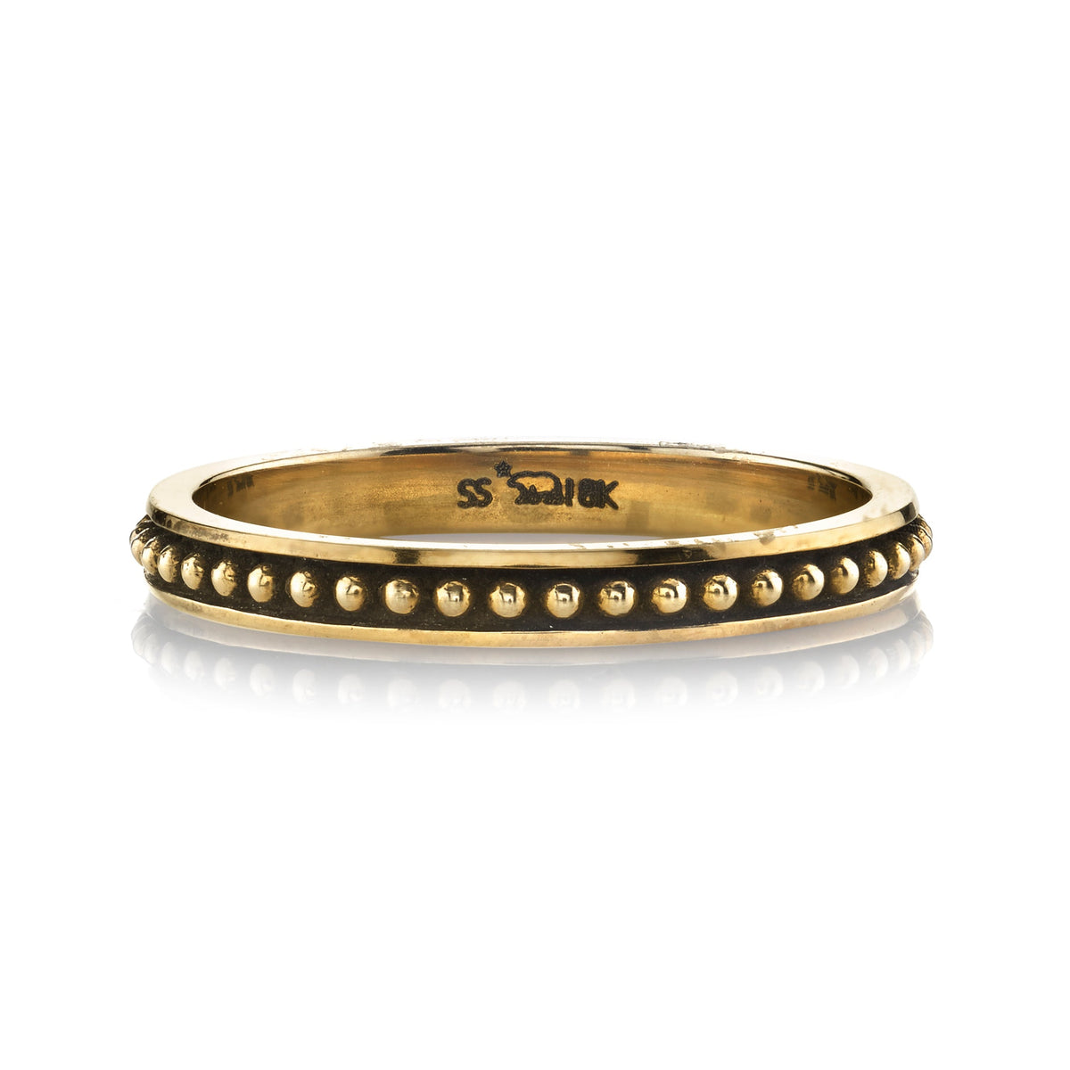 SINGLE STONE BRINLY WITH OXIDATION BAND | Handcrafted oxidized 18K gold beaded band. Approximate band width 2.2mm. Please inquire for additional customization.
