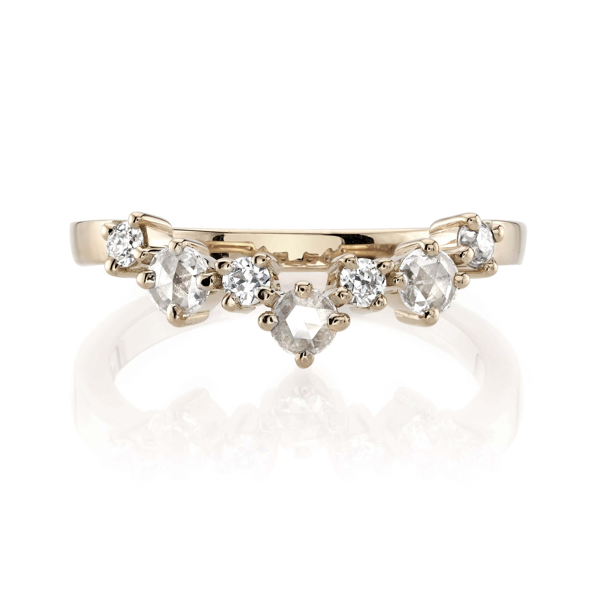 SINGLE STONE BROOKE BAND | 2mm handcrafted prong-set curved band with approximately 0.30ctw mixed old European and rose cut diamonds. Please inquire for additional customization.