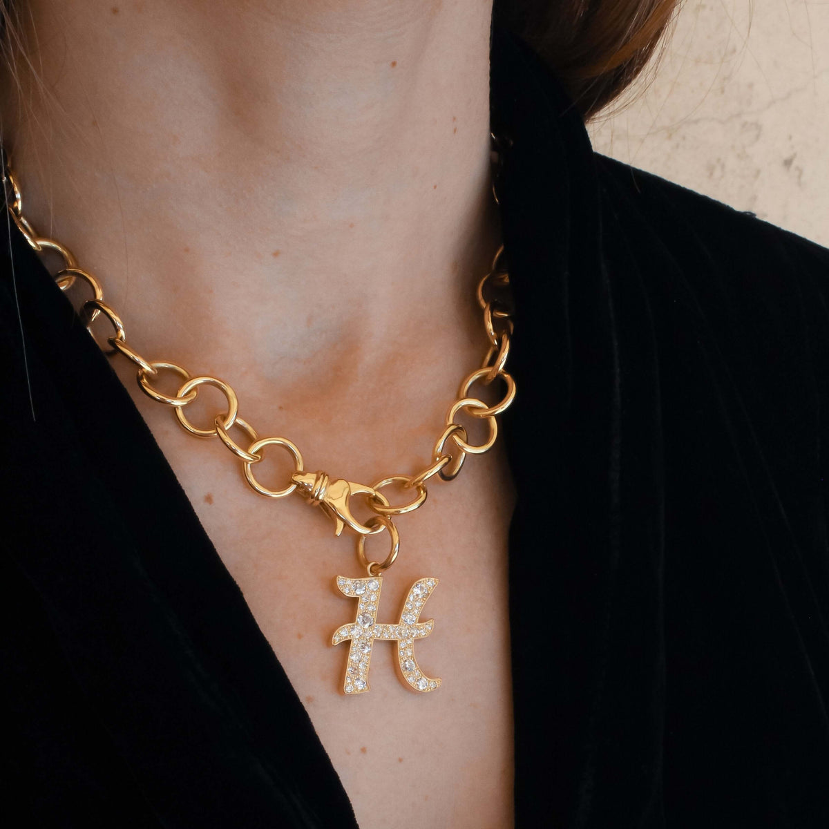 SINGLE STONE CLUB NECKLACE featuring Handcrafted 18K yellow gold link necklace. Charms sold separately. Available in 16" or 17" lengths.