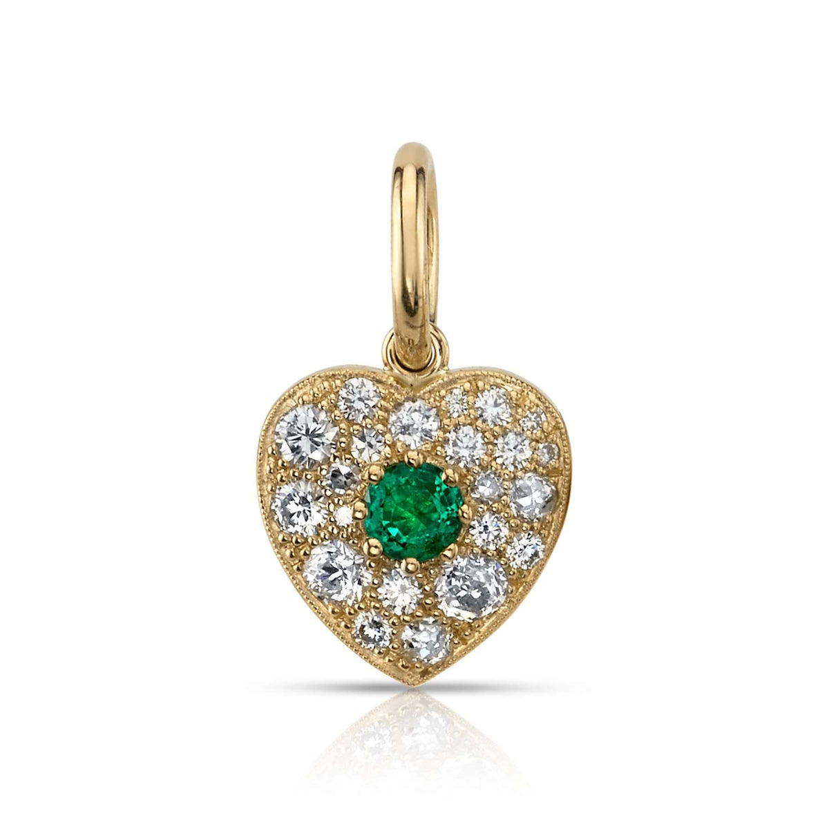 SINGLE STONE SMALL COBBLESTONE HEART WITH GEMSTONES PENDANT featuring Approximately 0.80ctw various old cut and round brilliant cut diamonds set in a handcrafted 18K yellow gold heart pendant with an approximately 0.25ctw old European cut diamond or color