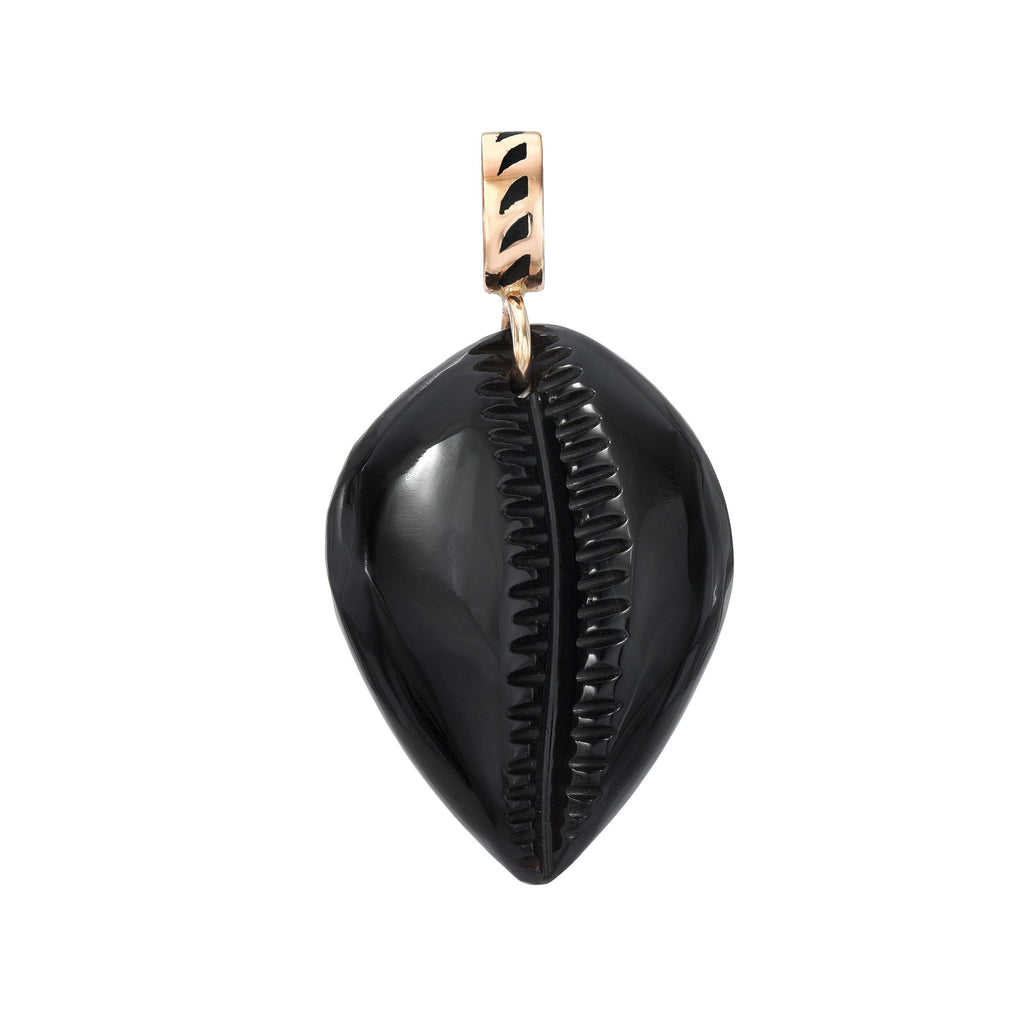 CARVED ONYX COWRY SHELL CHARM, 18k rose gold &amp; black enamel 
Carved onyx cowry shell 
, Pendant, DEZSO