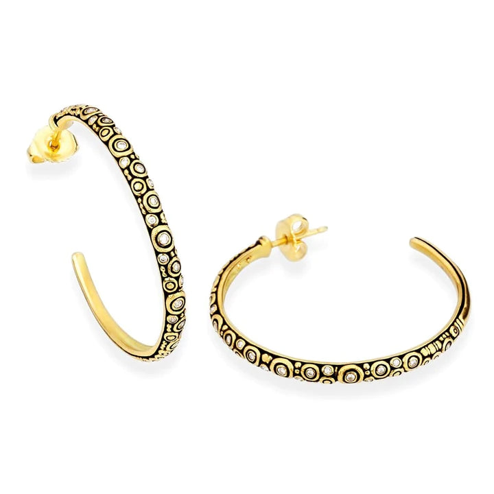 DIAMOND HOOP EARRINGS, 18k yellow gold 
0.27ctw Brilliant cut diamonds 
Made in New York 
, Earrings, Alex Sepkus