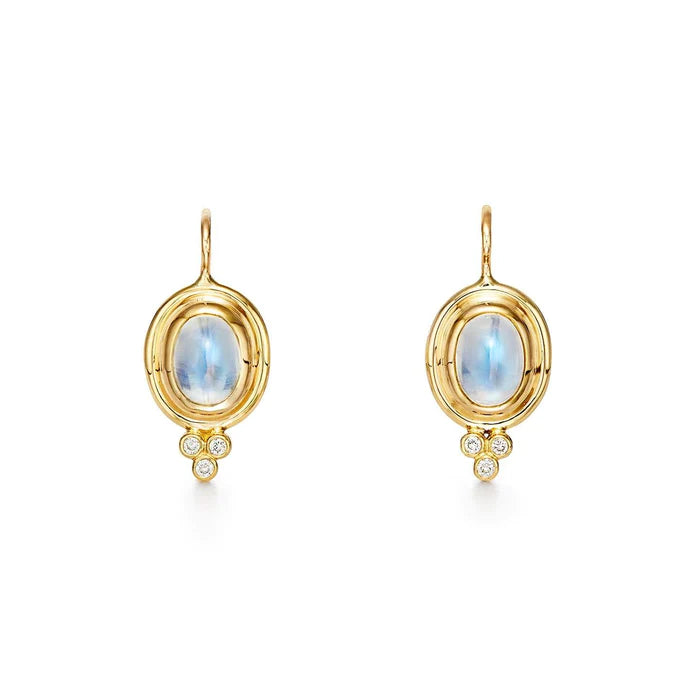CLASSIC TEMPLE EARRINGS, 18k yellow gold
2.6cts blue moonstone, Earrings, Temple St. Clair