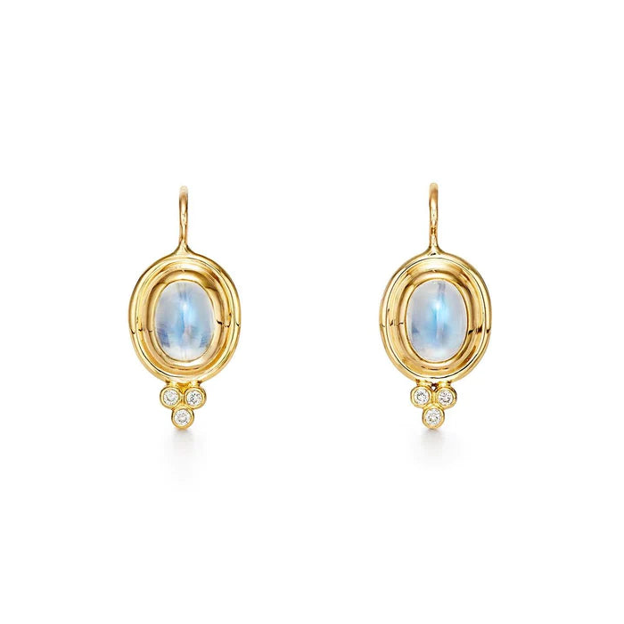 CLASSIC TEMPLE EARRINGS, 18k yellow gold  
2.6cts blue moonstone, Earrings, Temple St. Clair