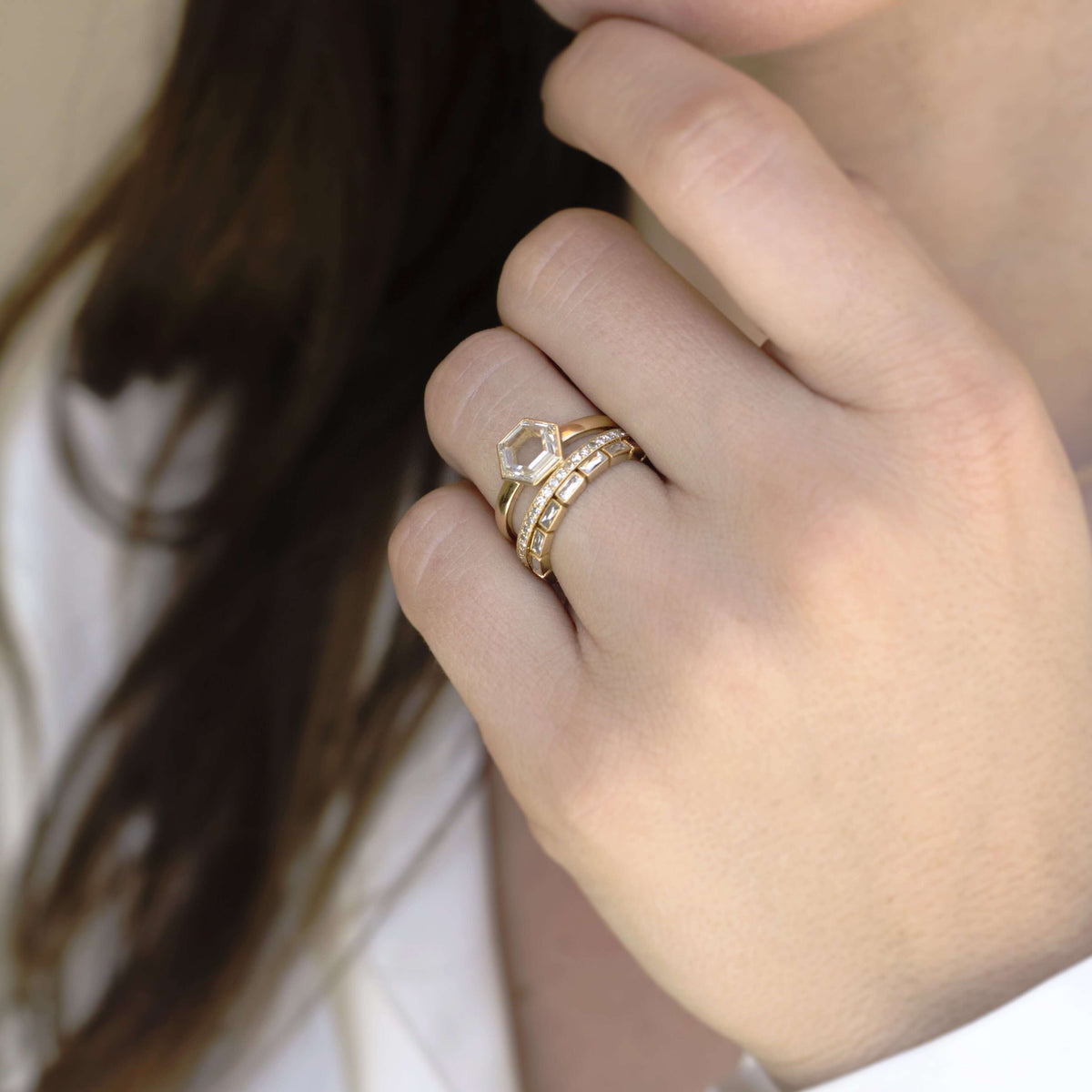 SINGLE STONE SMALL JULIA BAND | Approximately 0.75ctw G-H/VS French cut diamonds bezel set in a handcrafted eternity band. Approximate band with 2.1mm. Please inquire for additional customization.
