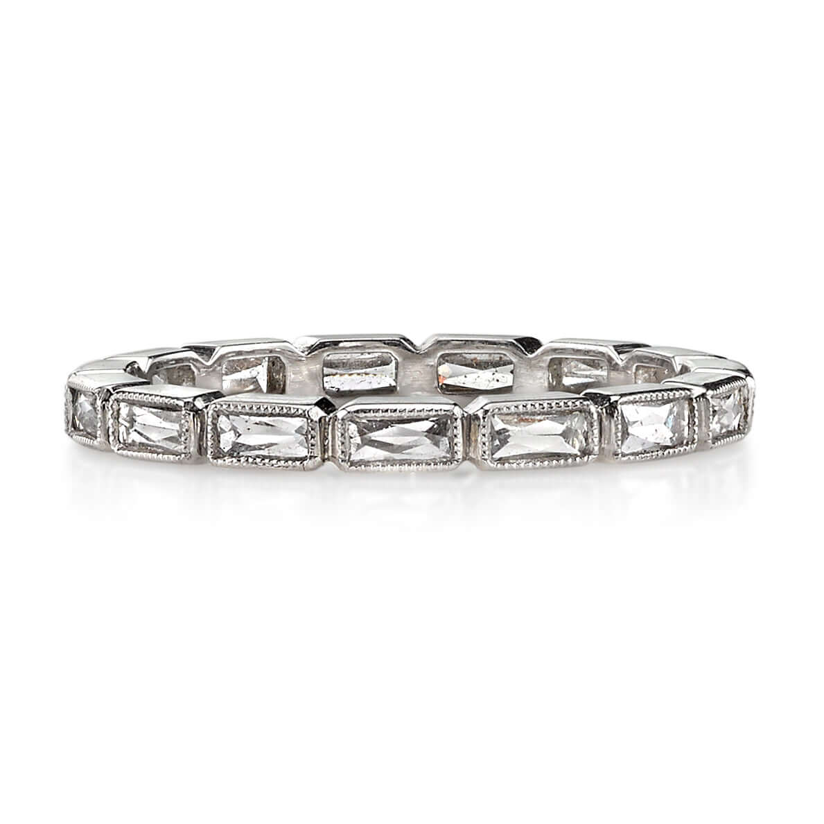 SINGLE STONE SMALL JULIA BAND | Approximately 0.75ctw G-H/VS French cut diamonds bezel set in a handcrafted eternity band. Approximate band with 2.1mm. Please inquire for additional customization.