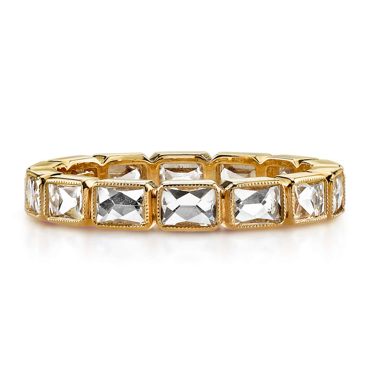 SINGLE STONE LARGE JULIA BAND | Approximately 1.30-1.60ctw G-H/VS French cut diamonds bezel set in a handcrafted eternity band. Approximate band width 3mm. Please inquire for additional customization.