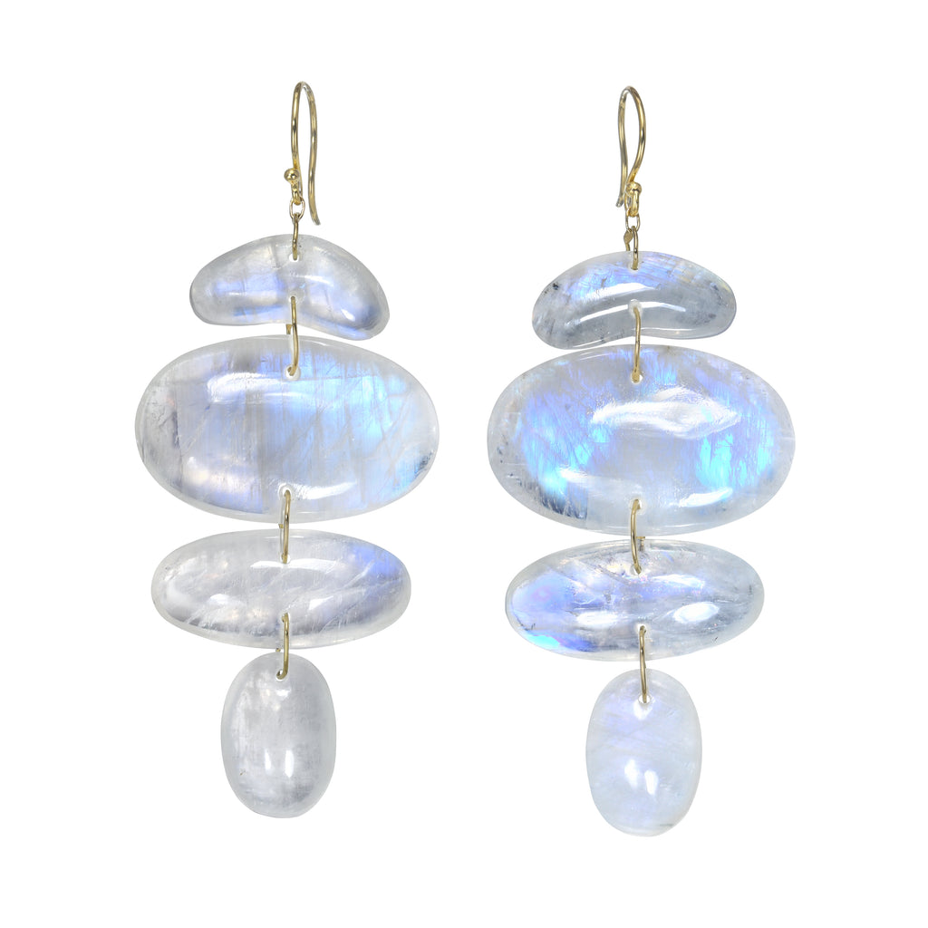 OVAL TOTEM MOONSTONE EARRINGS, 18k yellow gold 
Hand-cut oval moonstones 
Assembled in New York, Earrings, Ten Thousand Things