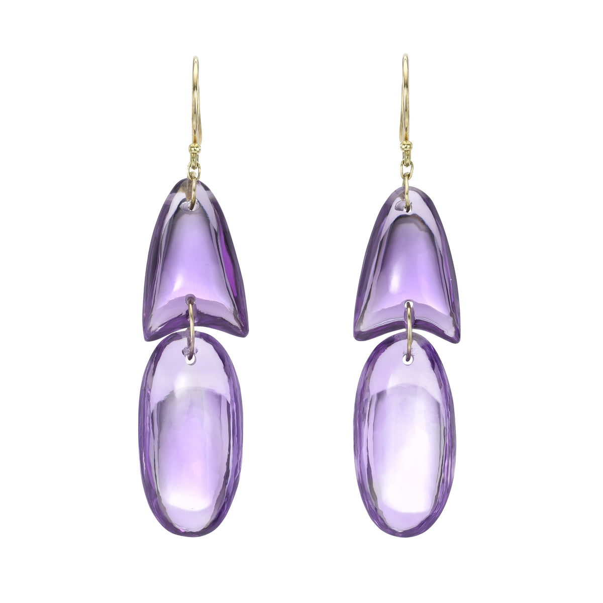 AMETHYST TINY ARROWHEAD EARRINGS, 18k yellow gold
Hand cut amethyst
Hand made in New York
, Earrings, Ten Thousand Things