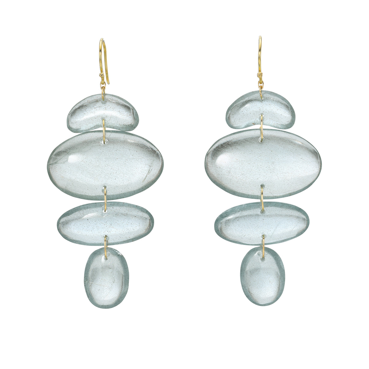 OVAL TOTEM AQUAMARINE EARRINGS, 18k yellow gold
Hand-cut aquamarine
Assembled in New York, Earrings, Ten Thousand Things