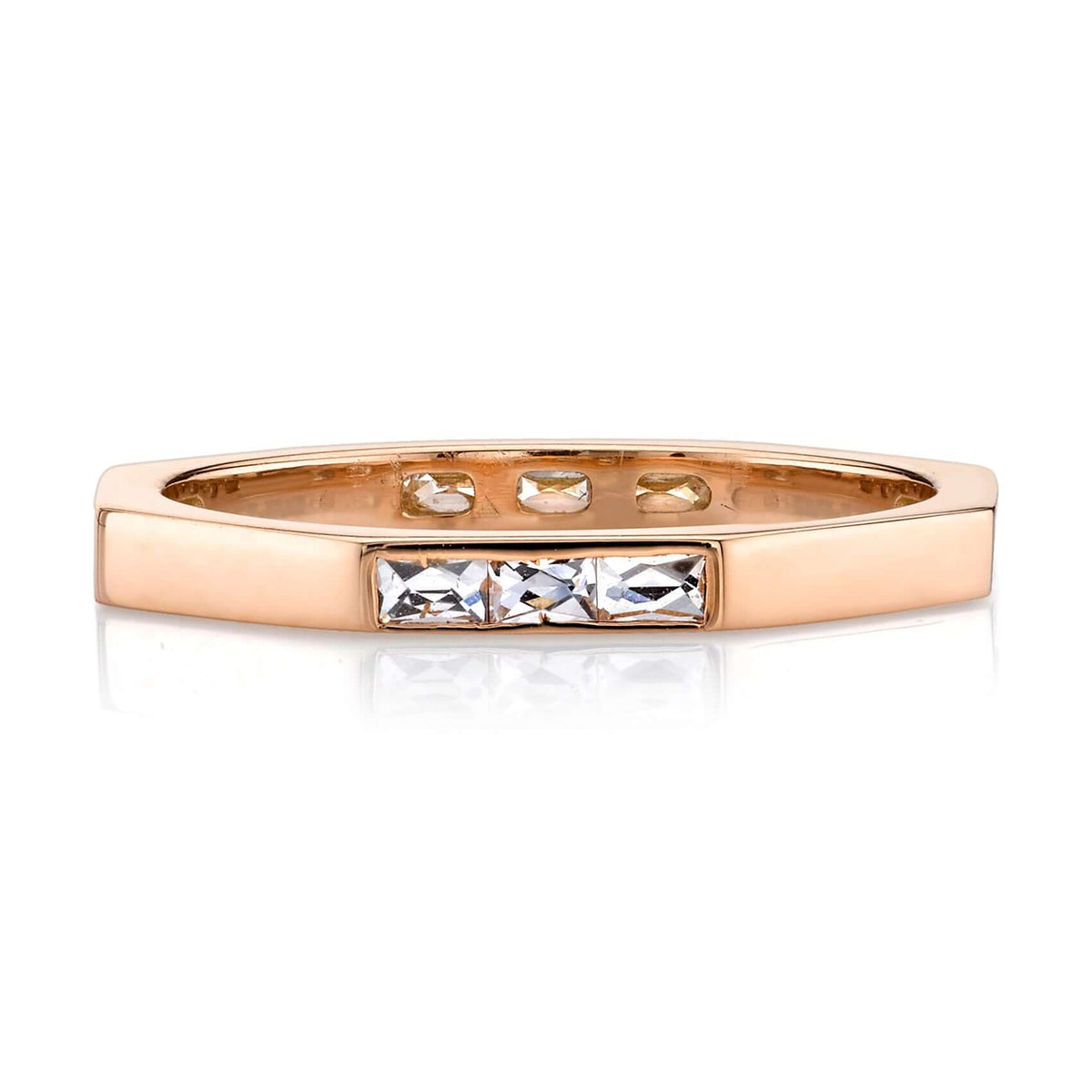 SINGLE STONE JACQUELINE BAND | Approximately 0.40ctw G-H/VS French cut diamonds set in a handcrafted sectional band. Approximate band width 2mm. Please inquire for additional customization.