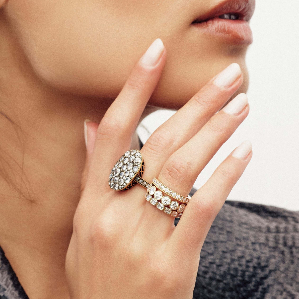 SINGLE STONE LARGE OVAL COBBLESTONE RING RING featuring Approximately 4.00ctw various old cut and round brilliant cut diamonds set in a handcrafted oxidized 18K yellow gold mounting. Price may vary according to total diamond weight. Measurements 22.5mm x