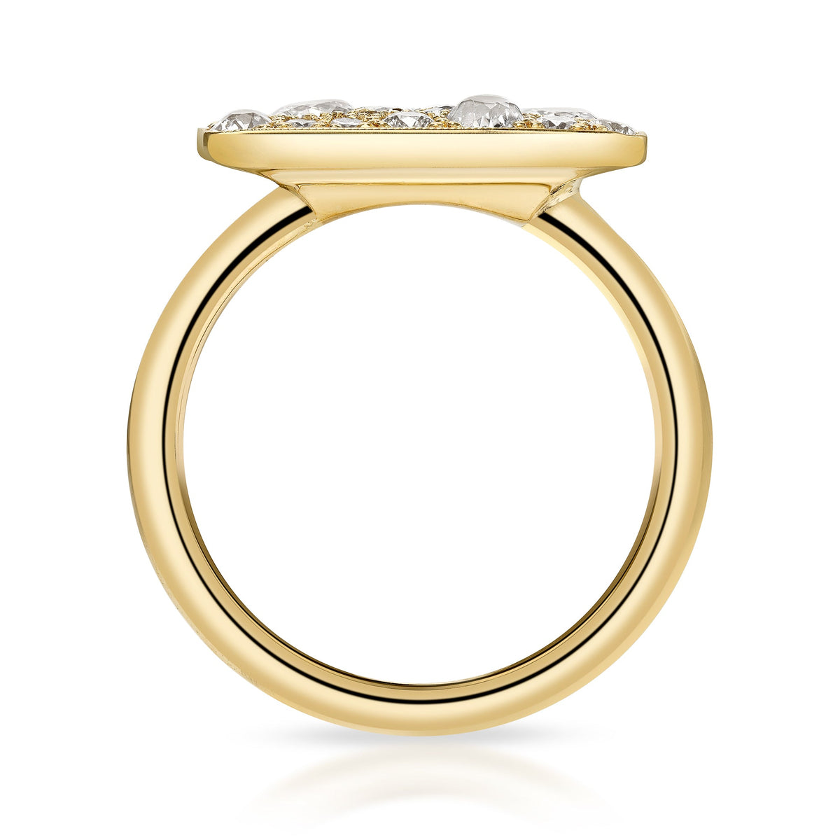 SINGLE STONE MILO COBBLESTONE RING RING featuring 0.95ctw various old cut and round brilliant cut diamonds set in a handcrafted 18K yellow gold mounting. Price may vary according to total diamond weight. *Cobblestone pattern may vary from piece to piece