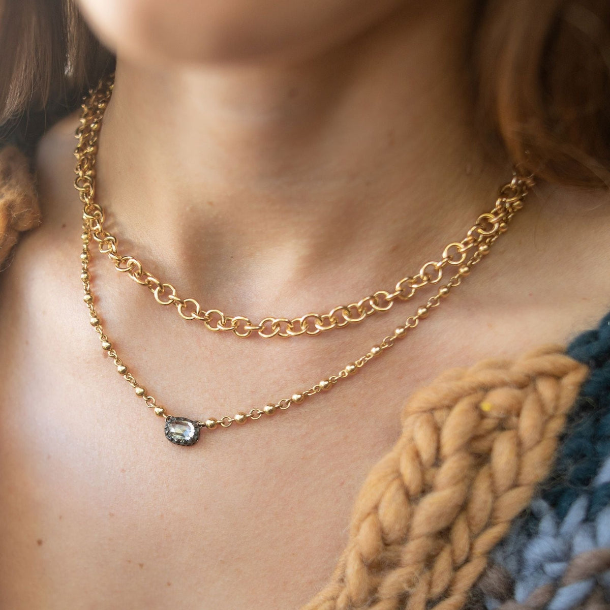 SINGLE STONE MINI CLUB CHAIN featuring Handcrafted 18K yellow gold small club chain. Chain shown measures 27". Price does not include charms.