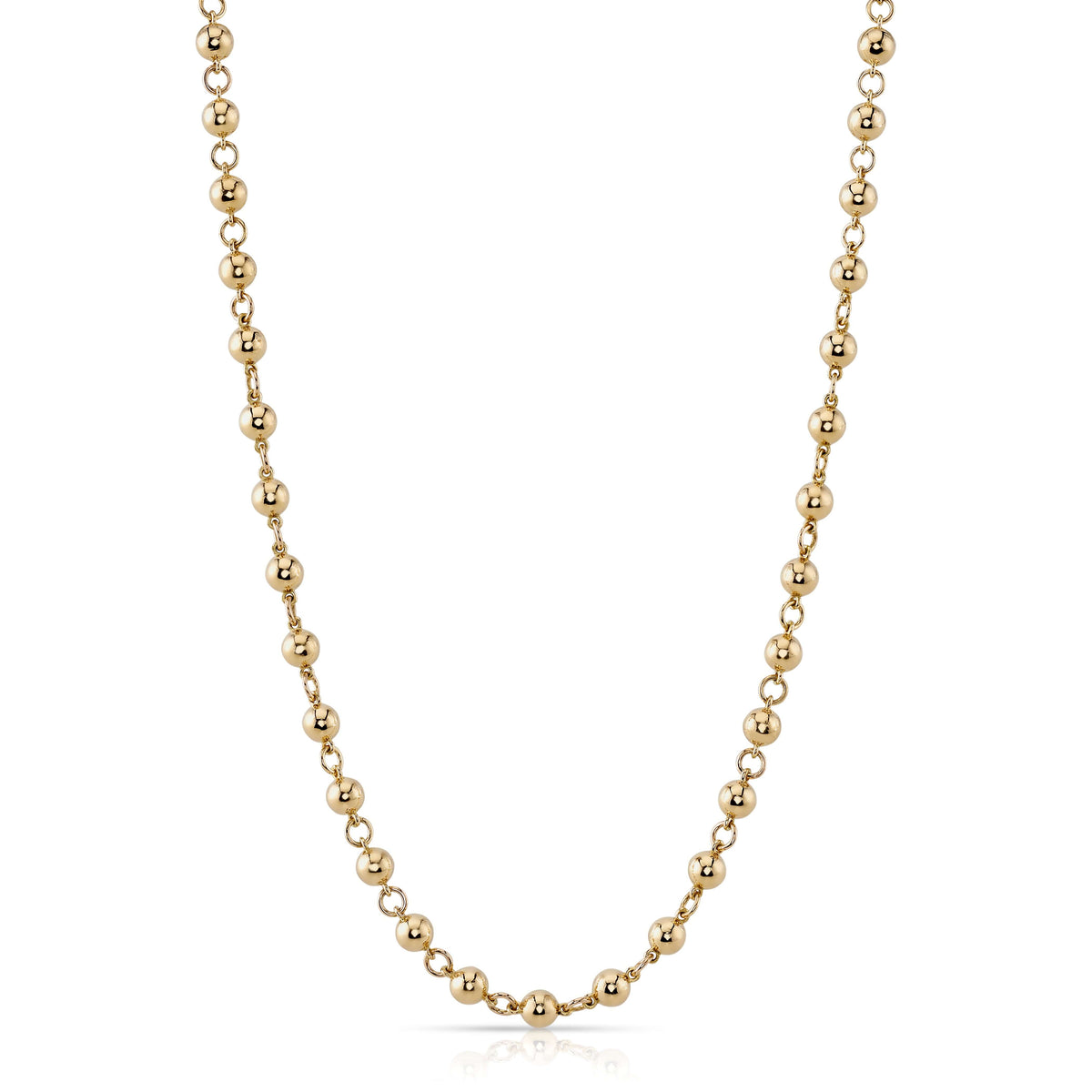 SINGLE STONE MIRELLA NECKLACE featuring Handcrafted 18K yellow gold large rosary bead necklace. Beads on chain measure 5mm in diameter. Necklace available in 17" and 19" lengths. Price does not include charms.