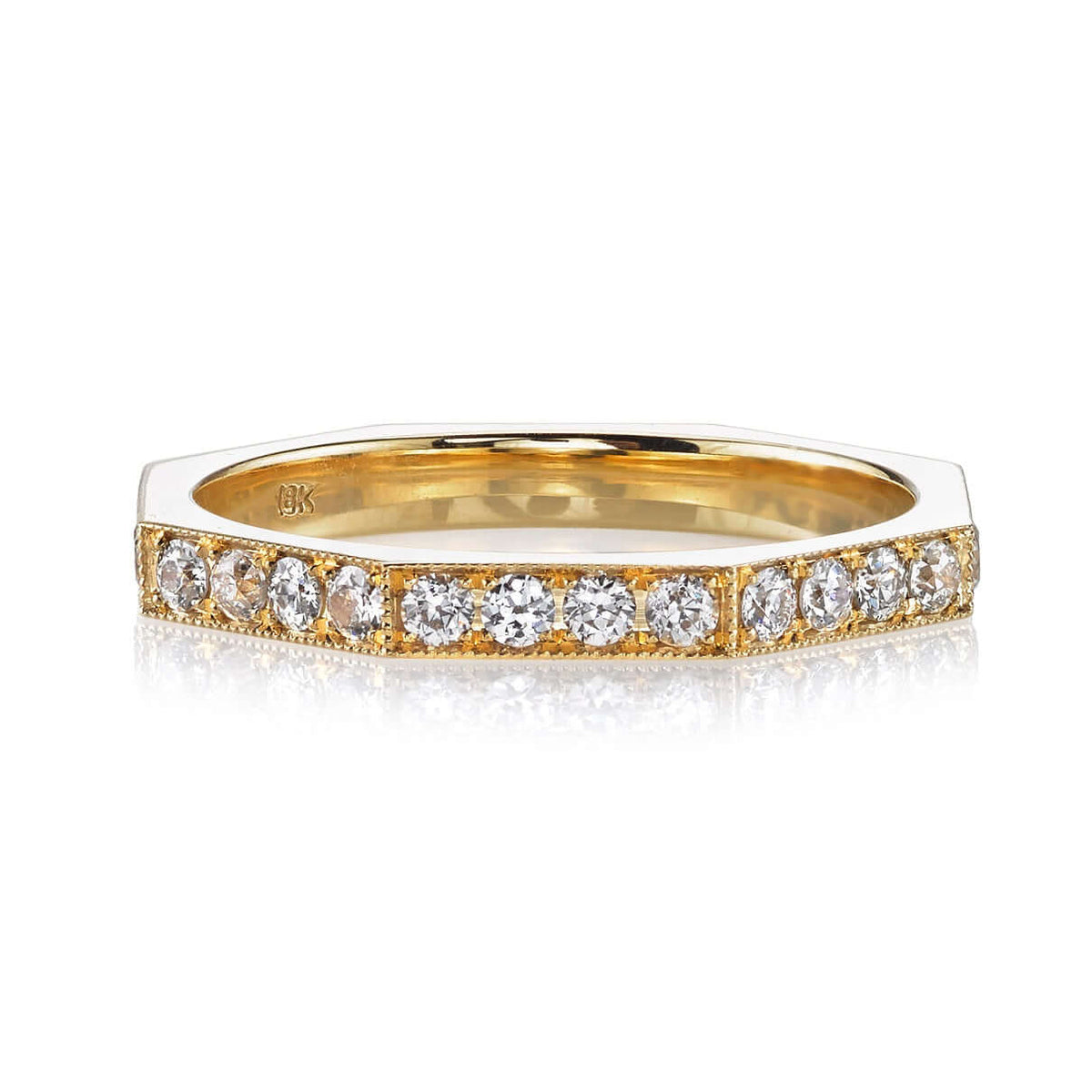 SINGLE STONE REILYN BAND | Approximately 0.65ctw old European cut diamonds set in a handcrafted octagonal sectional band Approximate band with 2.2mm. Please inquire for additional customization.