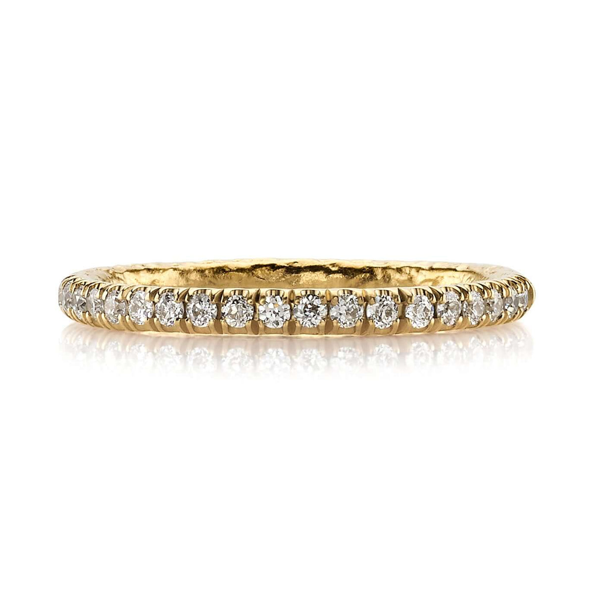 SINGLE STONE STEVIE ETERNITY BAND | Approximately 0.50ctw G-H/VS old European cut diamonds pave set in a handcrafted hammered 22K yellow gold full eternity band. Approximate band with 2mm. Please inquire for additional customization.