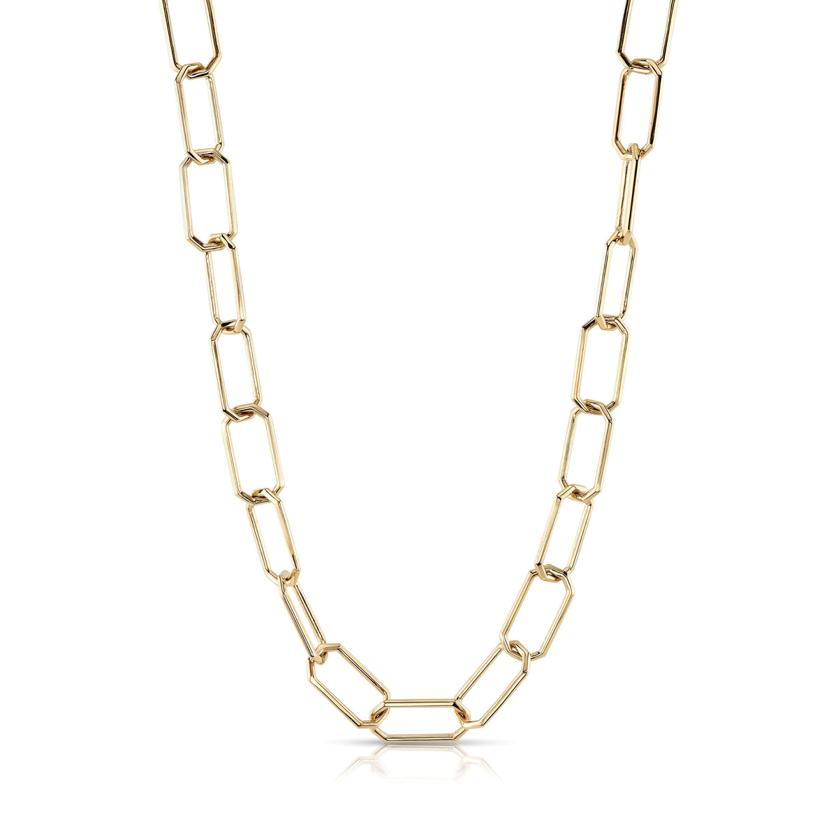 SINGLE STONE DEMPSEY NECKLACE featuring Handcrafted 18K yellow gold box link necklace. Necklace measures 17".