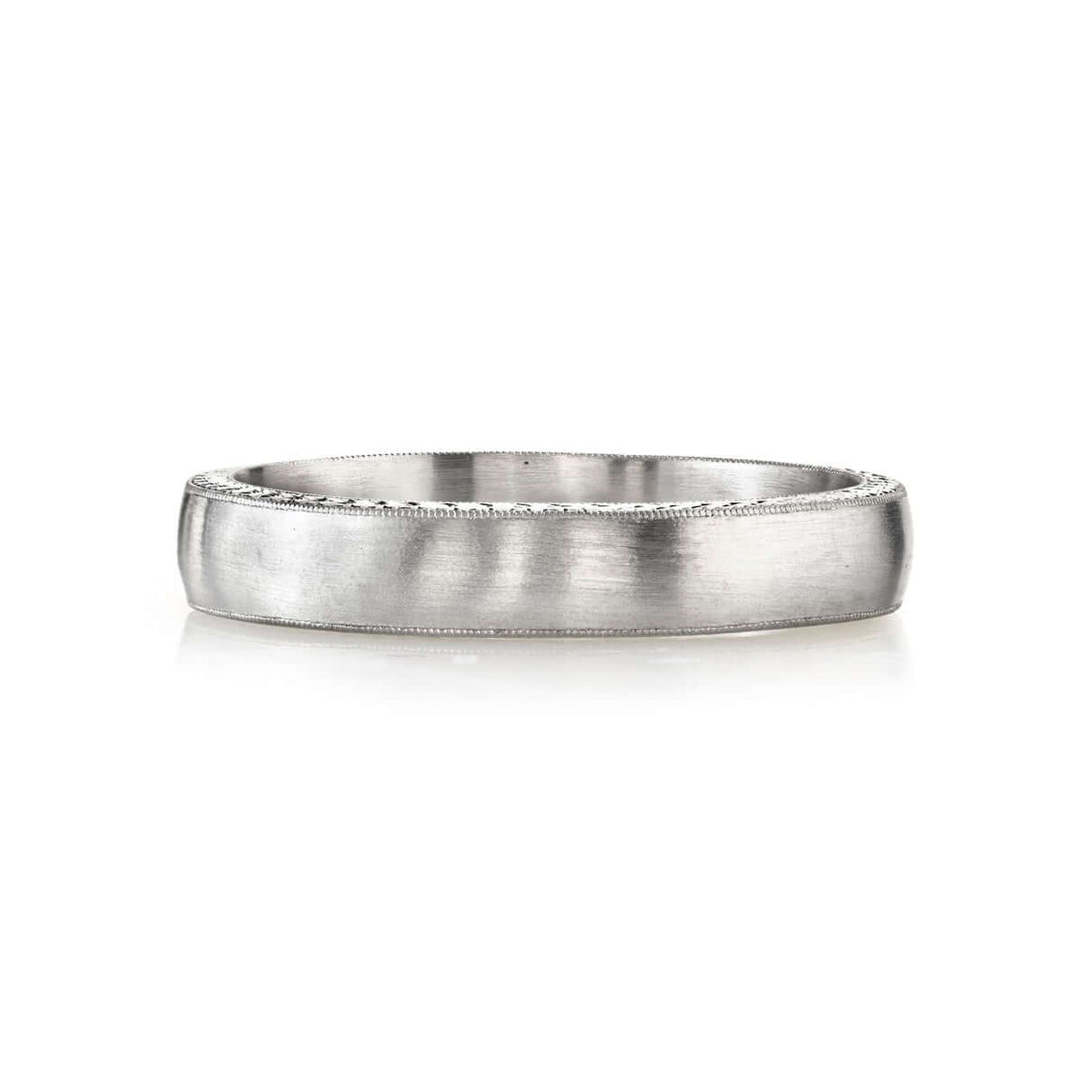 SINGLE STONE JOSEPH ENGRAVED 4MM BAND | 4mm handcrafted satin finished Men's band with engraved sidewalls. Bands available from 4mm to 6mm.