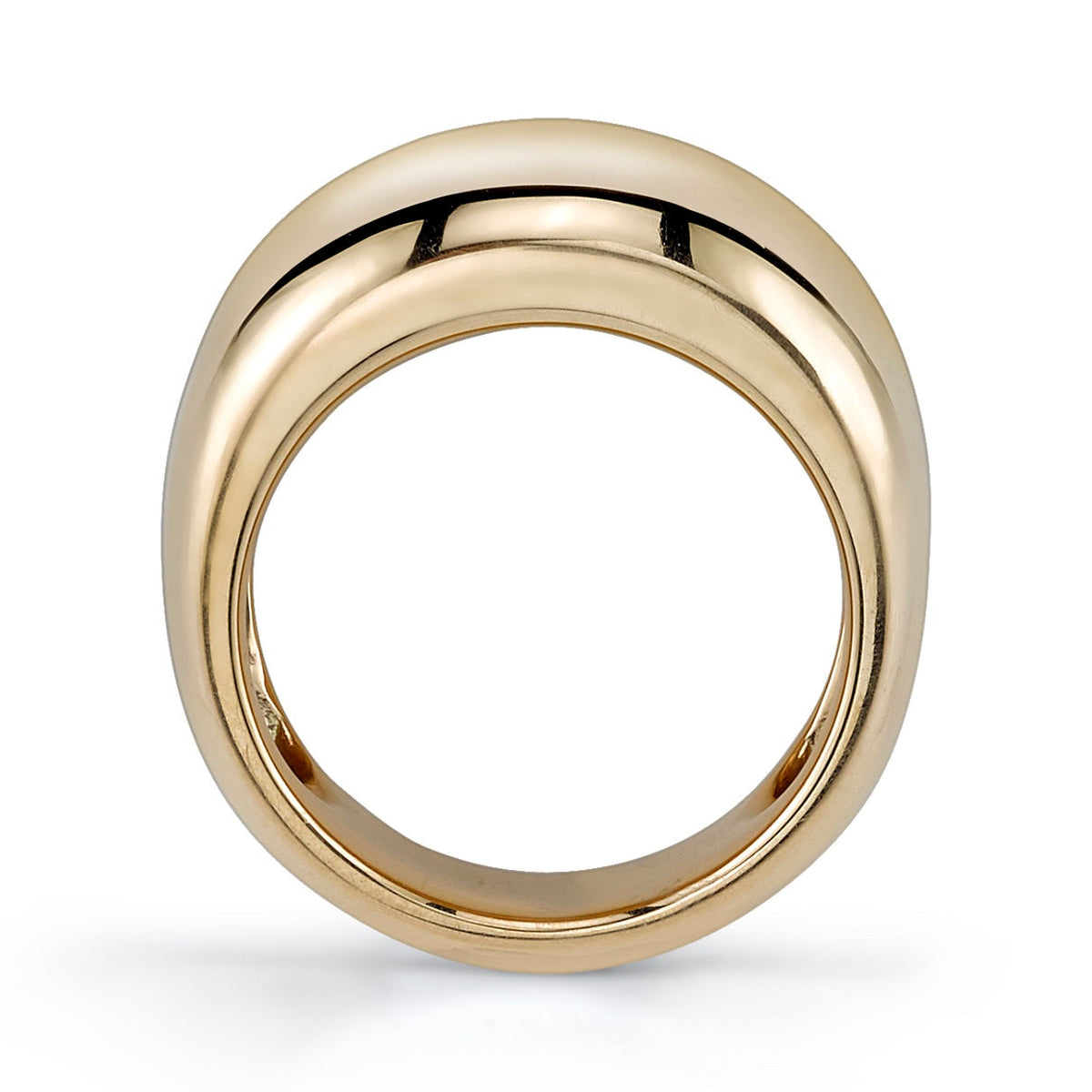 SINGLE STONE SIENNA BAND | Polished and domed 18K yellow gold cigar band measuring approximately 13mm across at its widest point. Please inquire for additional customization.