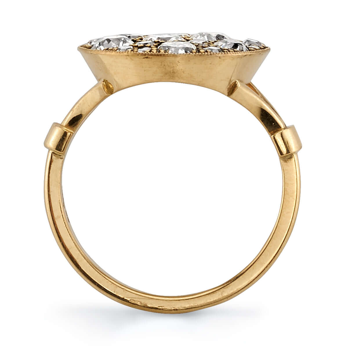 SINGLE STONE COBBLESTONE CRUX RING featuring 2.42ctw varying old cut and round brilliant cut diamonds set in a handcrafted, oxidized 18K yellow gold mounting. Price may vary according to total diamond weight. *Cobblestone pattern may vary from piece to pi