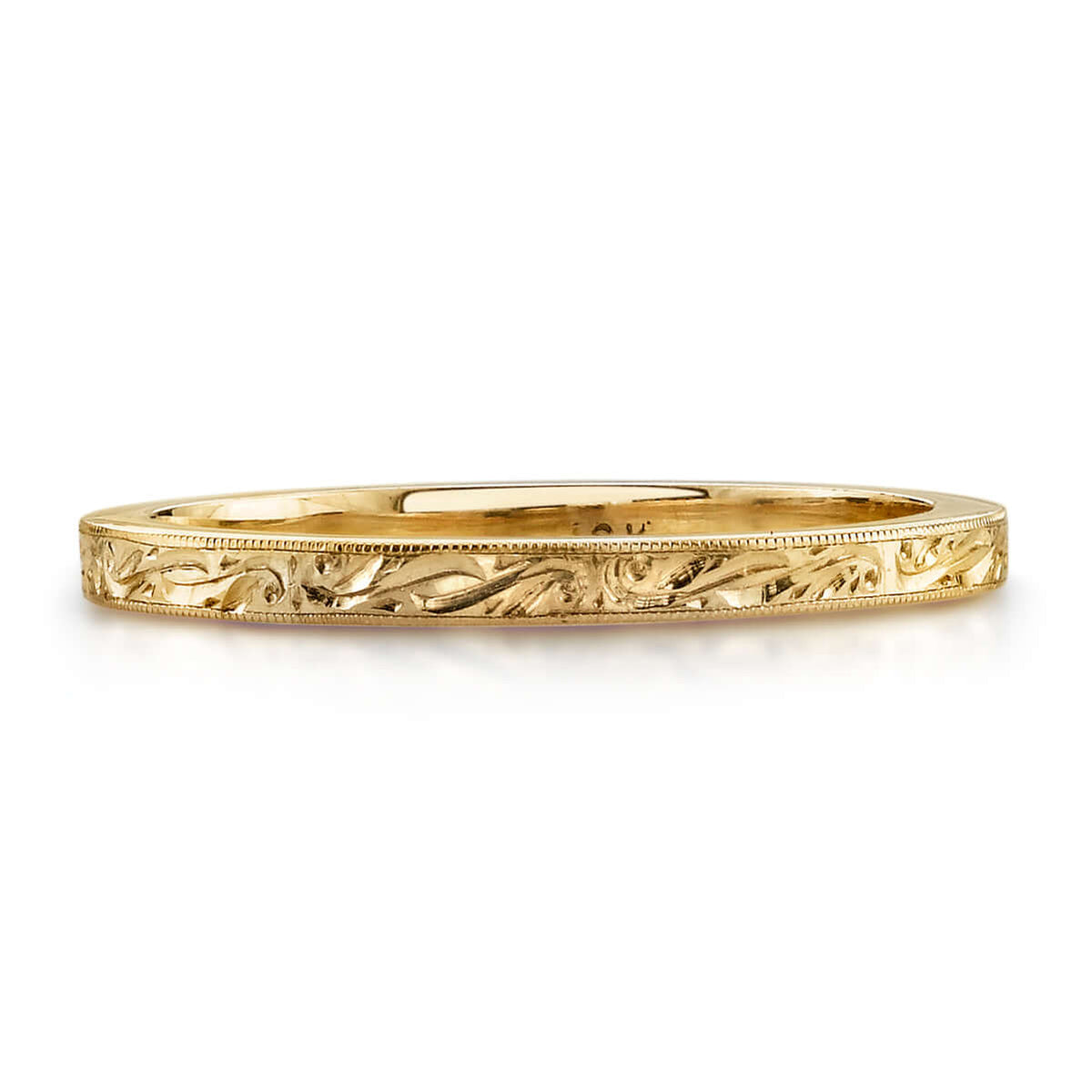 SINGLE STONE LARGE HAZEL BAND | 2mm handcrafted engraved band. Please inquire for additional customization.