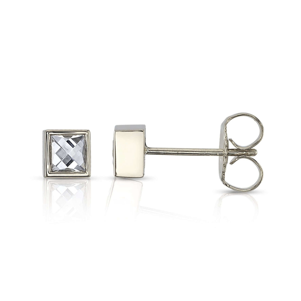 SINGLE STONE SLOANE STUDS | Earrings featuring Approximately 0.35-0.45ctw J-K/VS French cut diamonds bezel set in handcrafted stud earrings.