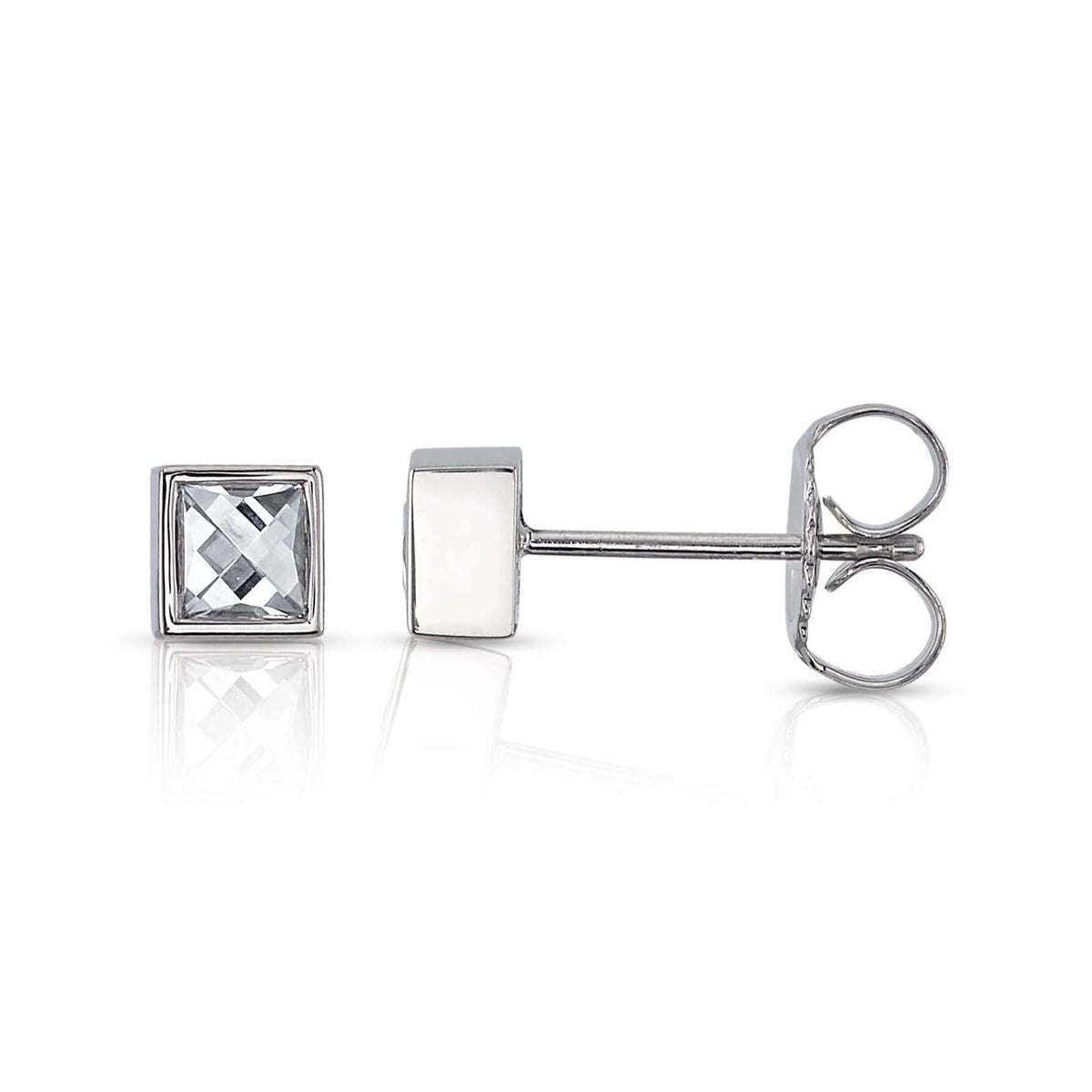 SINGLE STONE SLOANE STUDS | Earrings featuring Approximately 0.35-0.45ctw J-K/VS French cut diamonds bezel set in handcrafted stud earrings.