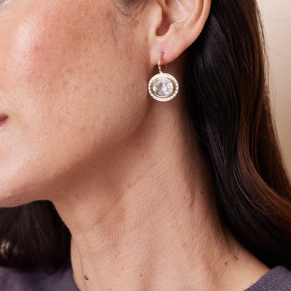 WHITE TOPAZ TILE EARRINGS, 22k yellow gold & 18k yellow gold
Lacquer enamel, Earrings, Alice Cicolini