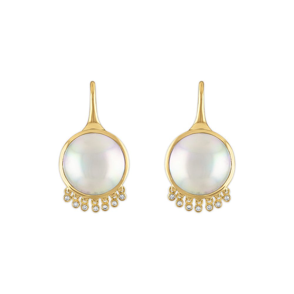 TENNESSEE ROUND EARRINGS - PEARL, 18k yellow gold 
Pearls 
Diamonds, Earrings, Jade Ruzzo