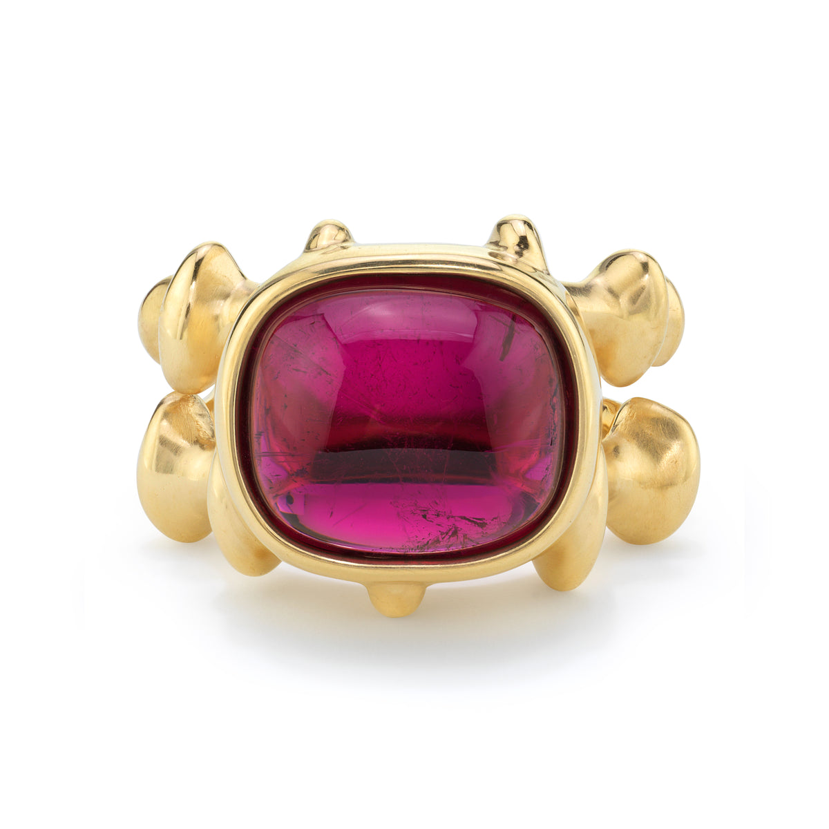 RUBELLITE CHRONA DEMI RING, 10.07ct cabochon rubellite
18k yellow gold
Size 6.5, Band, VRAM