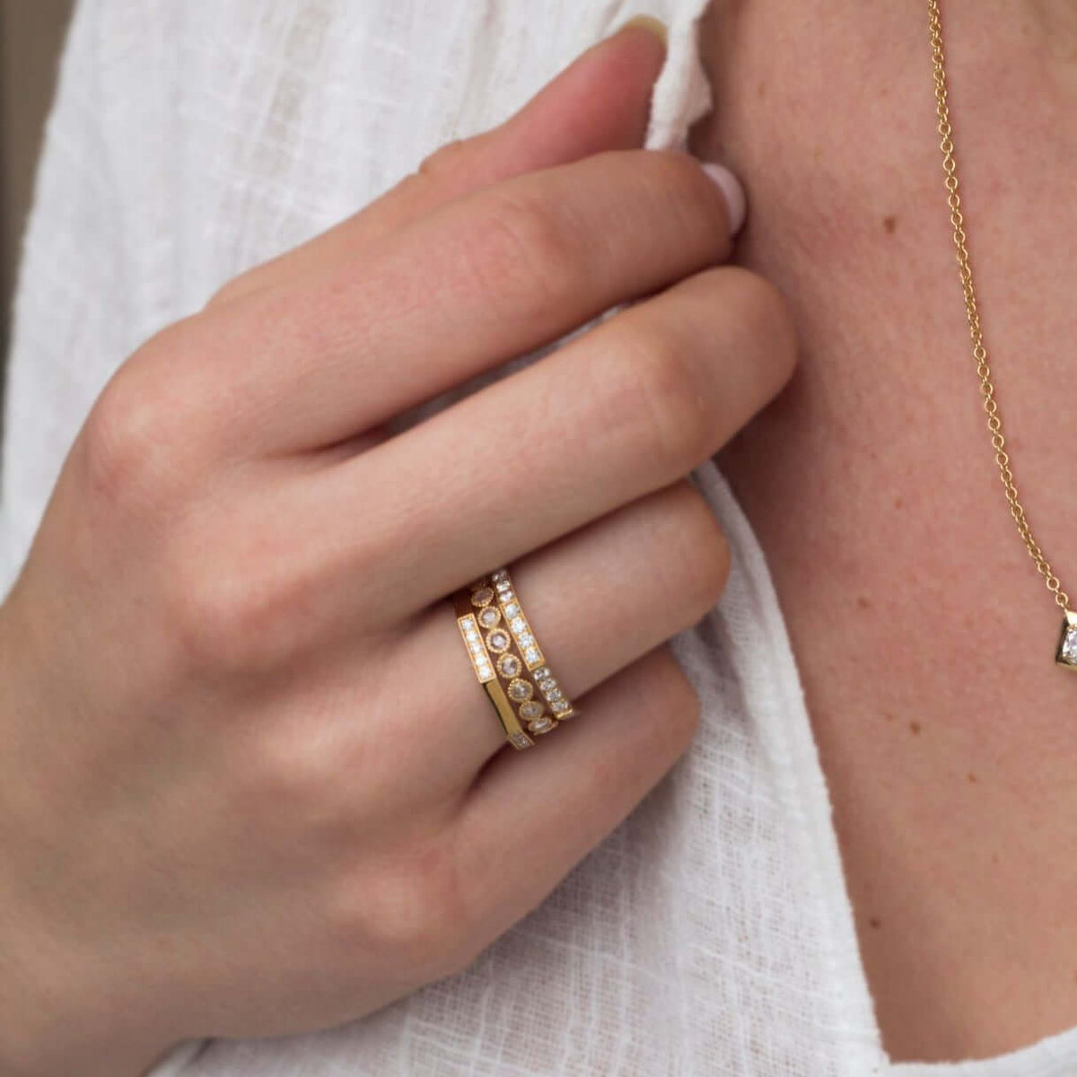 SINGLE STONE REILYN BAND | Approximately 0.65ctw old European cut diamonds set in a handcrafted octagonal sectional band Approximate band with 2.2mm. Please inquire for additional customization.
