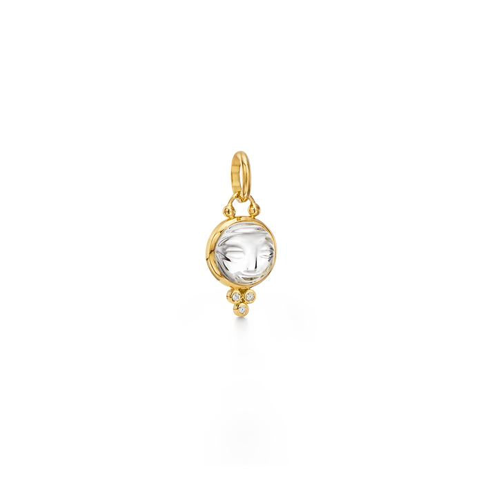 10MM MOONFACE CELESTIAL PENDANT, 18k yellow gold 
Natural Rock Crystal 
Diamond 
, CHARMS, TEMPLE ST. CLAIR