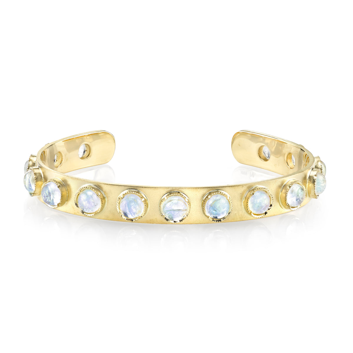 MOONSTONE CUFF, 18k yellow gold
5mm rainbow moonstone
Made in Los Angeles
, BRACELETS, Irene Neuwirth