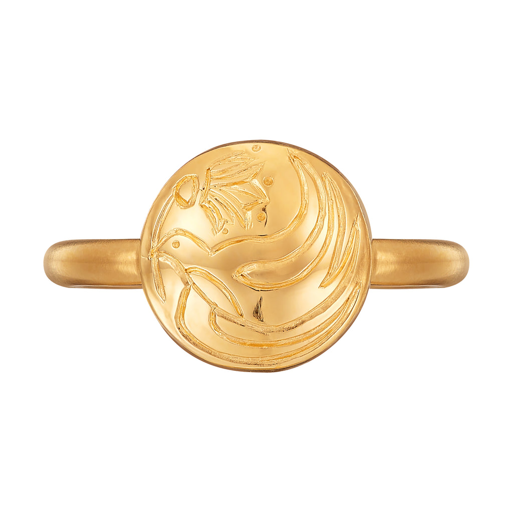 GODDESS FLORA SINGLE SYMBOL RING, 18k yellow gold 
Size 6.5 
Made in London, RINGS, Alice Cicolini