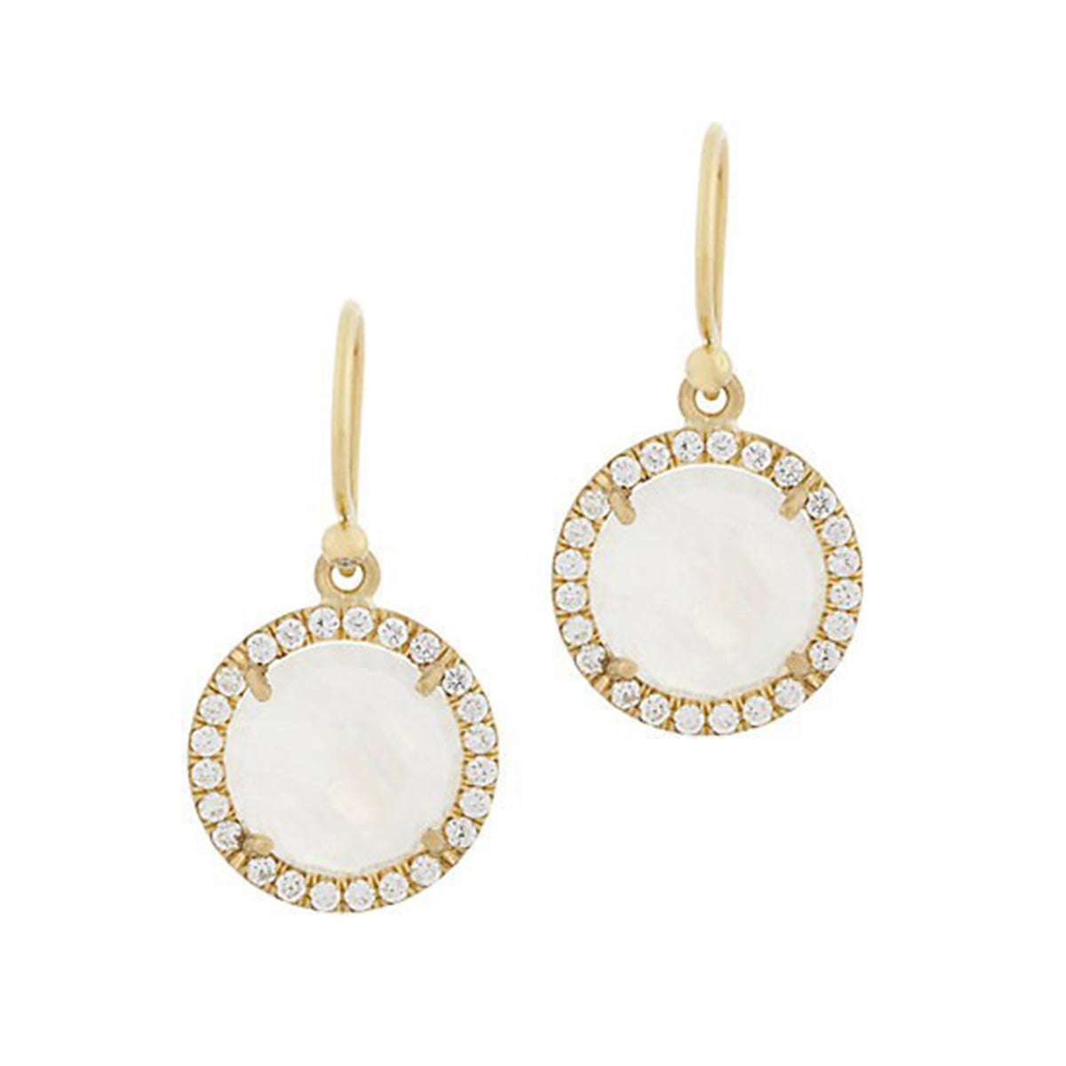 MOONSTONE EARRINGS, 18k yellow gold
11mm Rose cut moonstone
0.53ctw diamond pavé
Made in Los Angeles
, Earrings, Irene Neuwirth