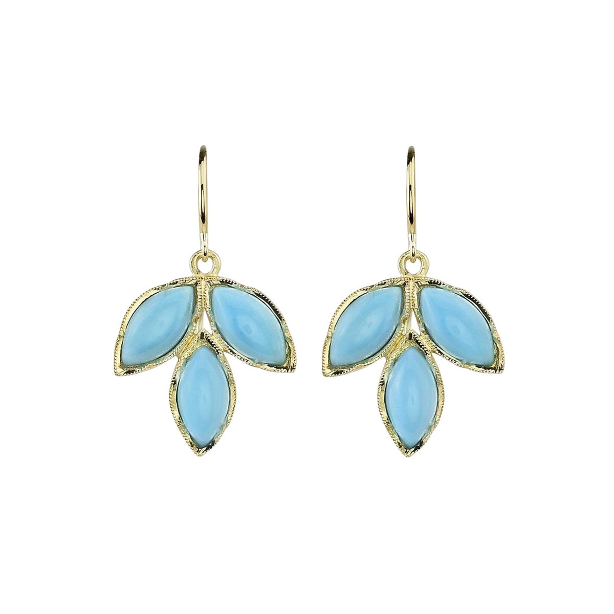 TURQUOISE EARRINGS, 18k yellow gold
Turquoise marquises
Made in Los Angeles
, Earrings, Irene Neuwirth