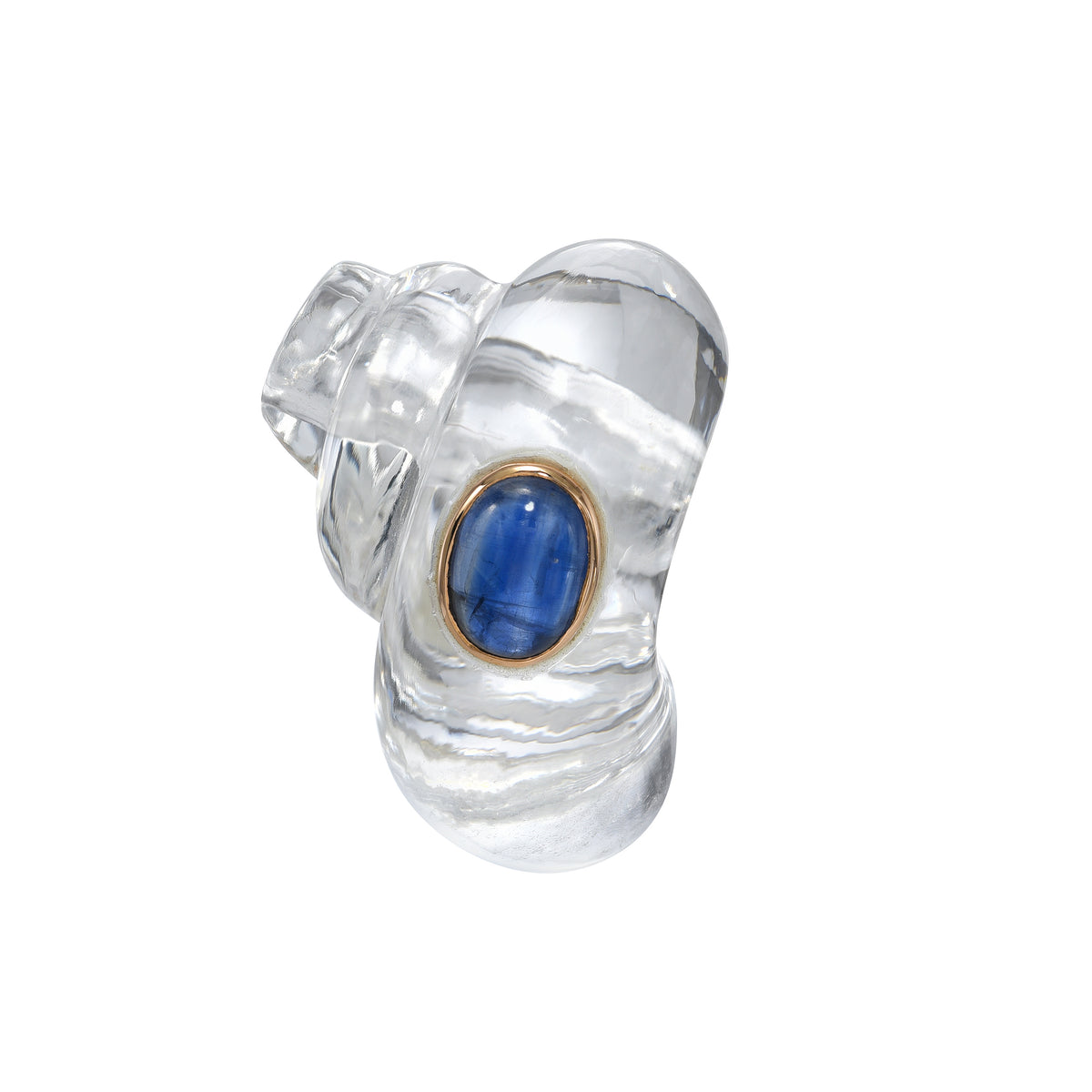 QUARTZ TURBO SHELL WITH KYANITE, 18k rose gold
Carved quartz turbo shell, Pendant, DEZSO