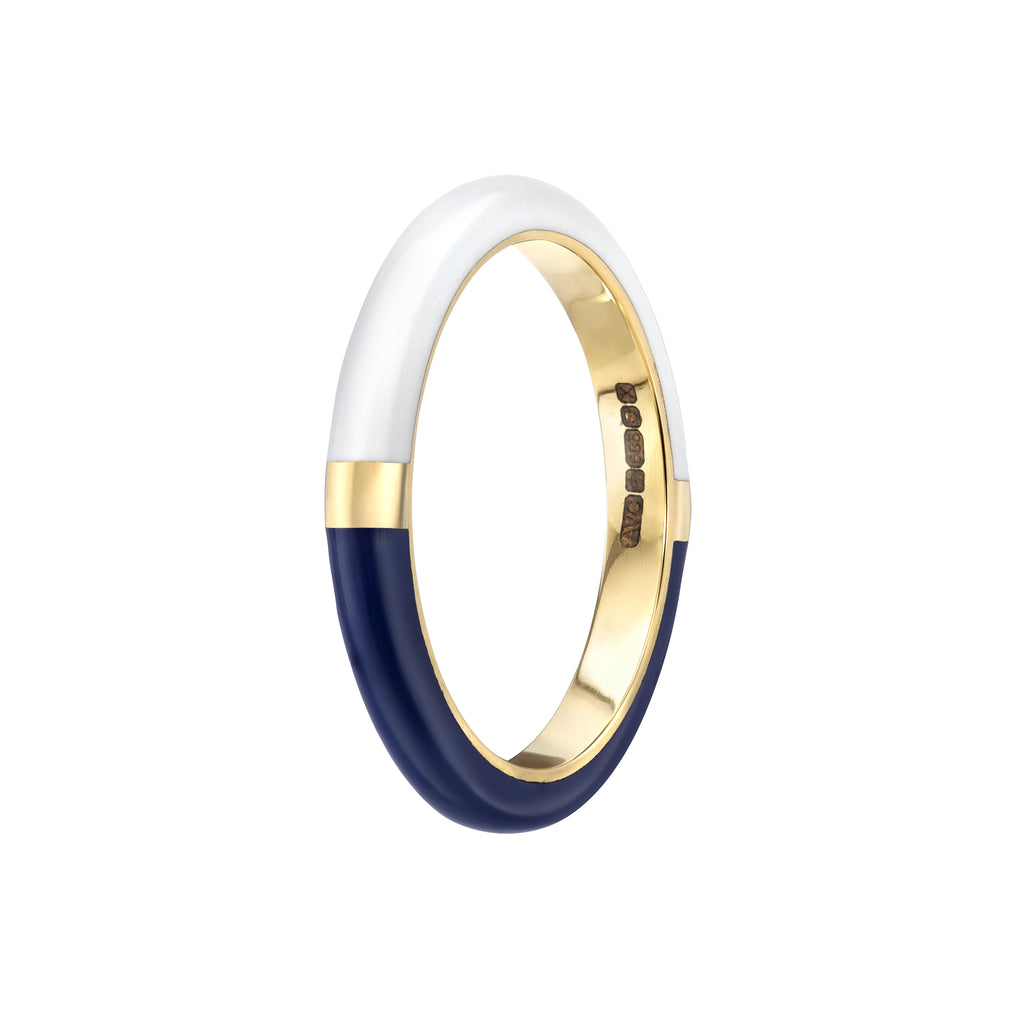 MEMPHIS CANDY LACQUER BAND, 14k yellow gold 
Navy and white enamel , RINGS, Alice Cicolini