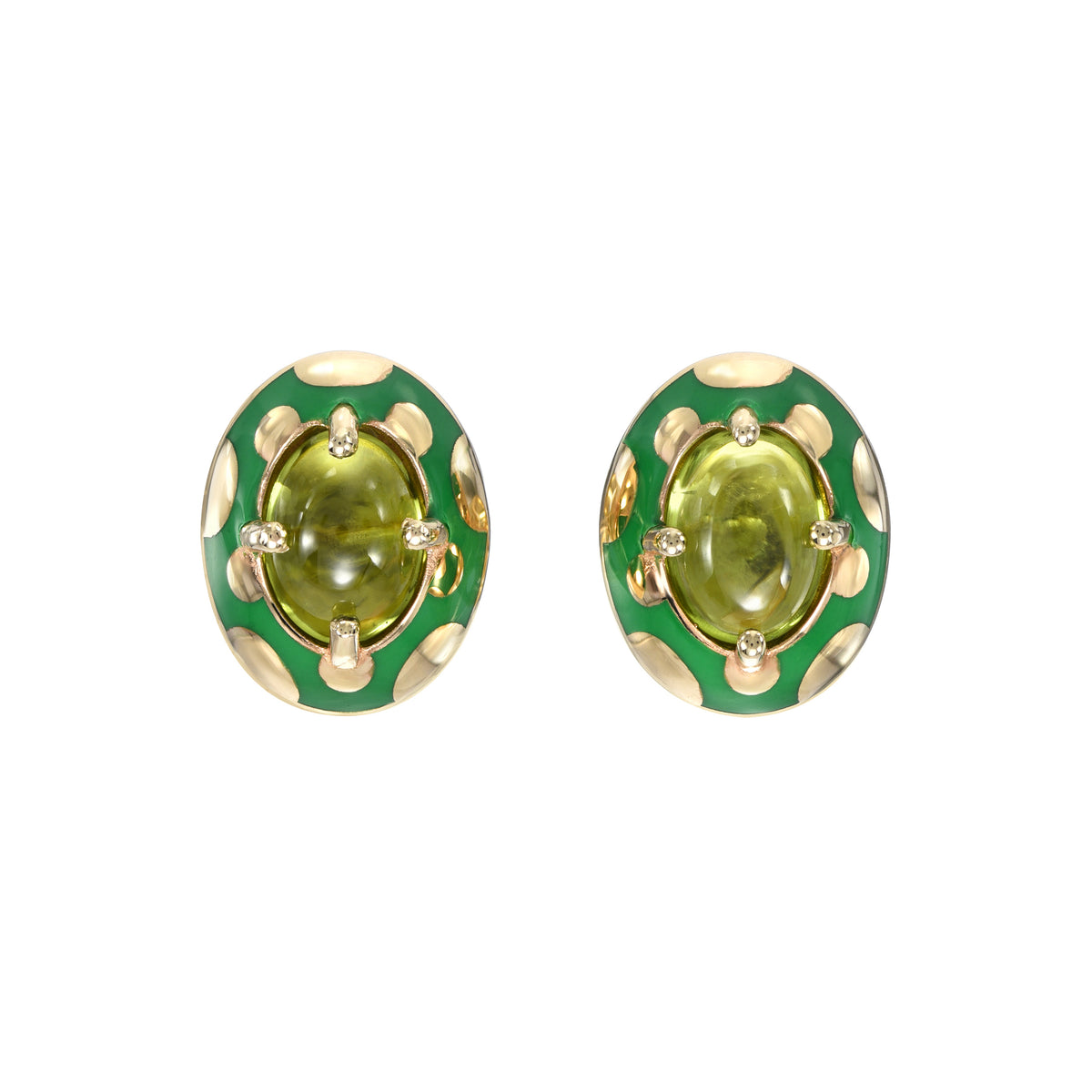 MEMPHIS DOT STUDS, 14k yellow gold
Green enamel
Peridot, Earrings, Alice Cicolini